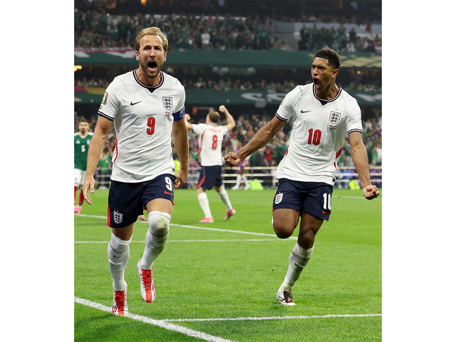 England players Harry Kane (L) and Jude Bellingham (R) celebrating. (Photo: X/@England)
