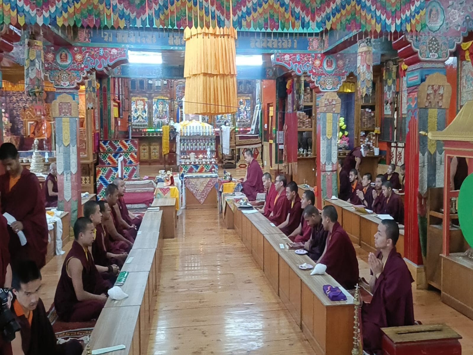 Tibetan Buddhist monks-in-exile offer special prayers at Dorje Drak Monastery in Shimla to mark the 91st birthday of the 14th Dalai Lama. (Photo/ANI)