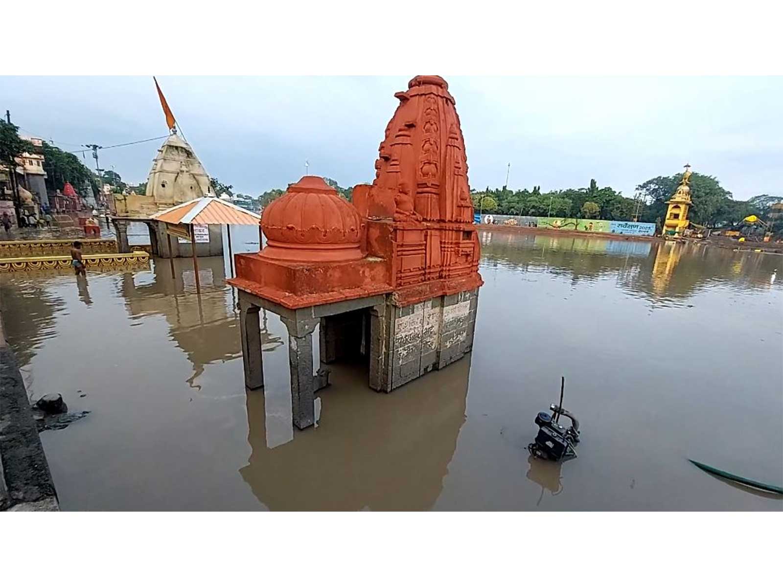 Temples submerged along the banks at Ram Ghat in Ujjain (Photo/ANI) 