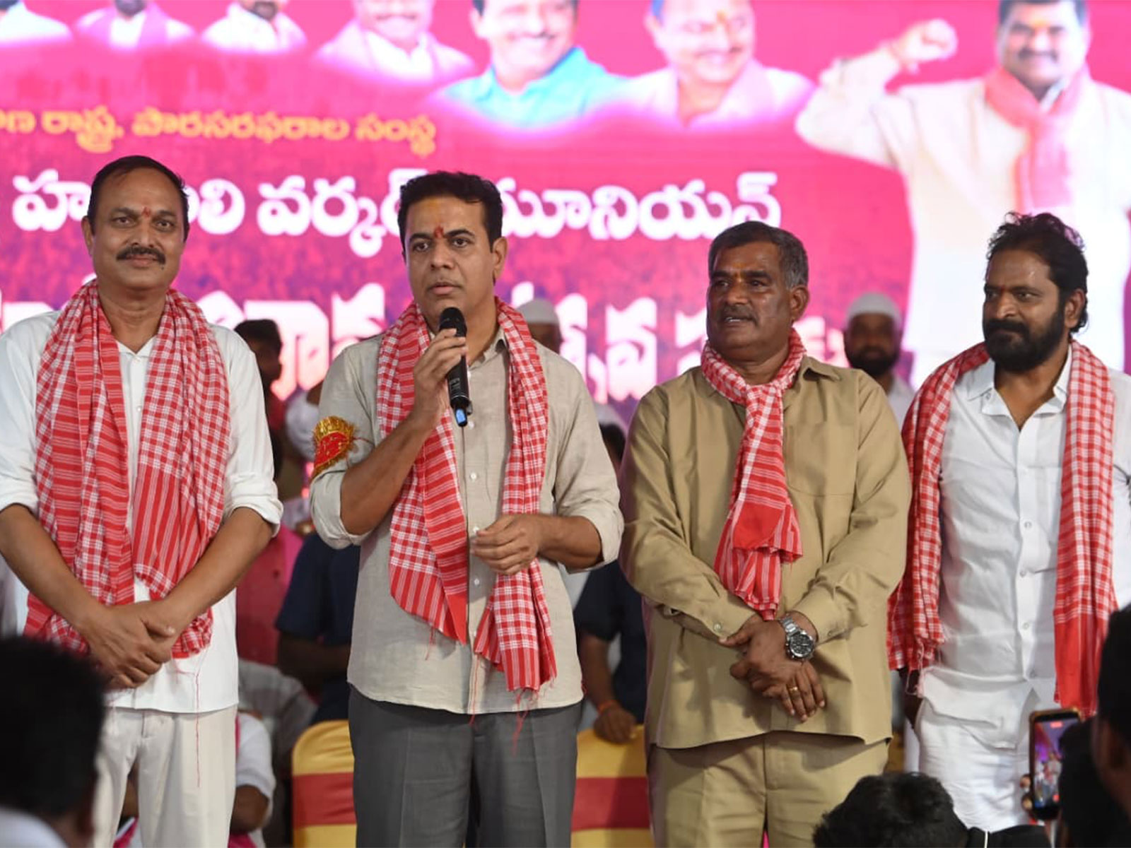 BRS Working President KT Rama Rao at 18th Hamali Union Foundation Day General Meeting (Photo/ANI)