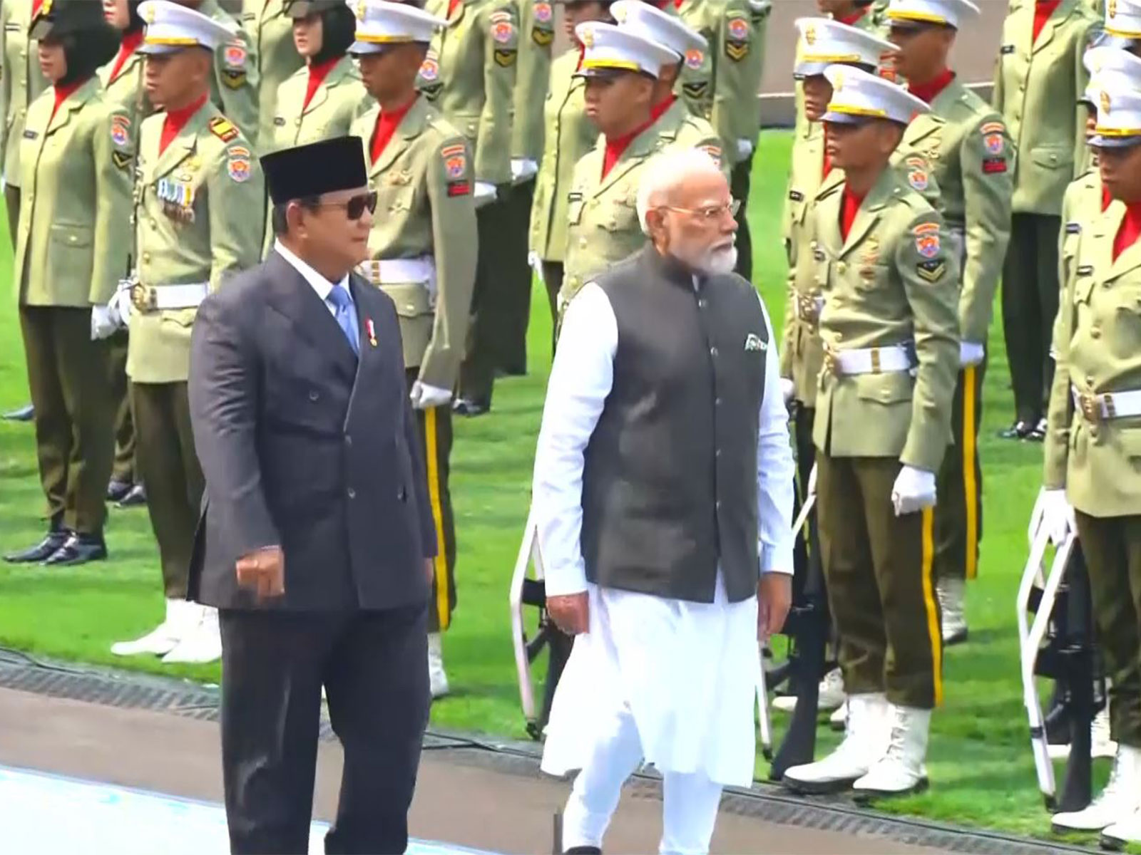 Prime Minister Narendra Modi receives a ceremonial Guard of Honour during his official welcome in Jakarta, Indonesia, on Tuesday. (Photo/ANI)