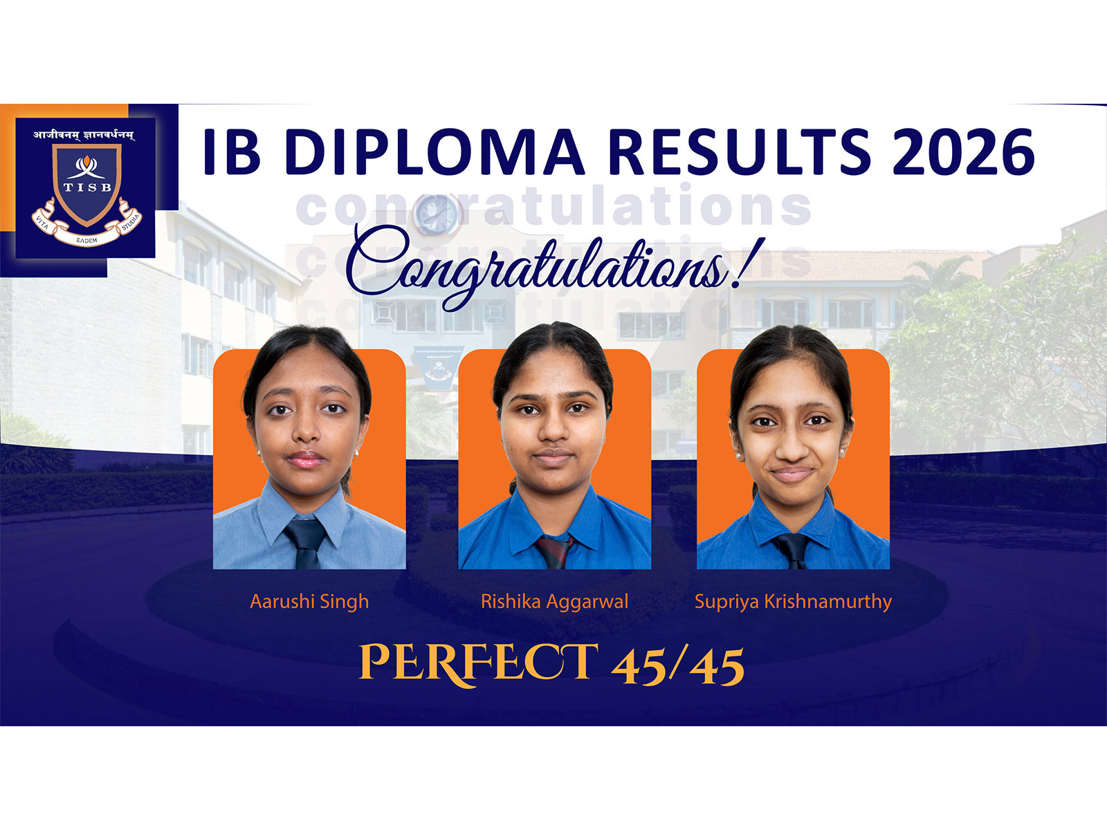 Three TISB students score perfect 45 in IBDP 2026