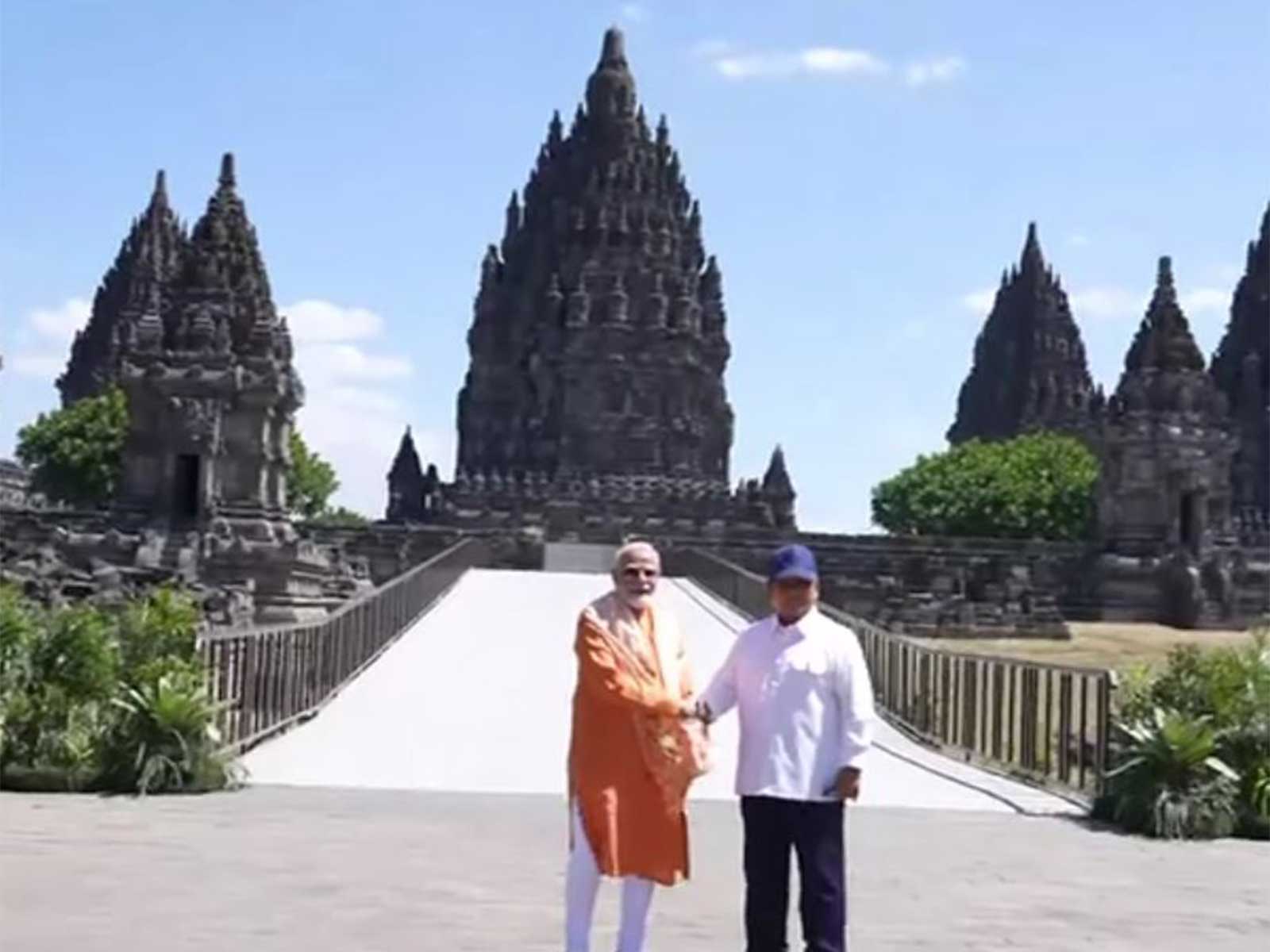 Prime Minister Narendra Modi visits the historic Prambanan Temple Complex with Indonesian President Prabowo Subianto in Yogyakarta, Indonesia (Photo/ANI)