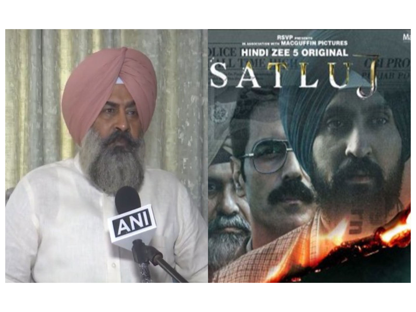 Congress MLA Pargat Singh (L) Satluj poster (R) (Photos/ANI/Instagram@ZEE5)