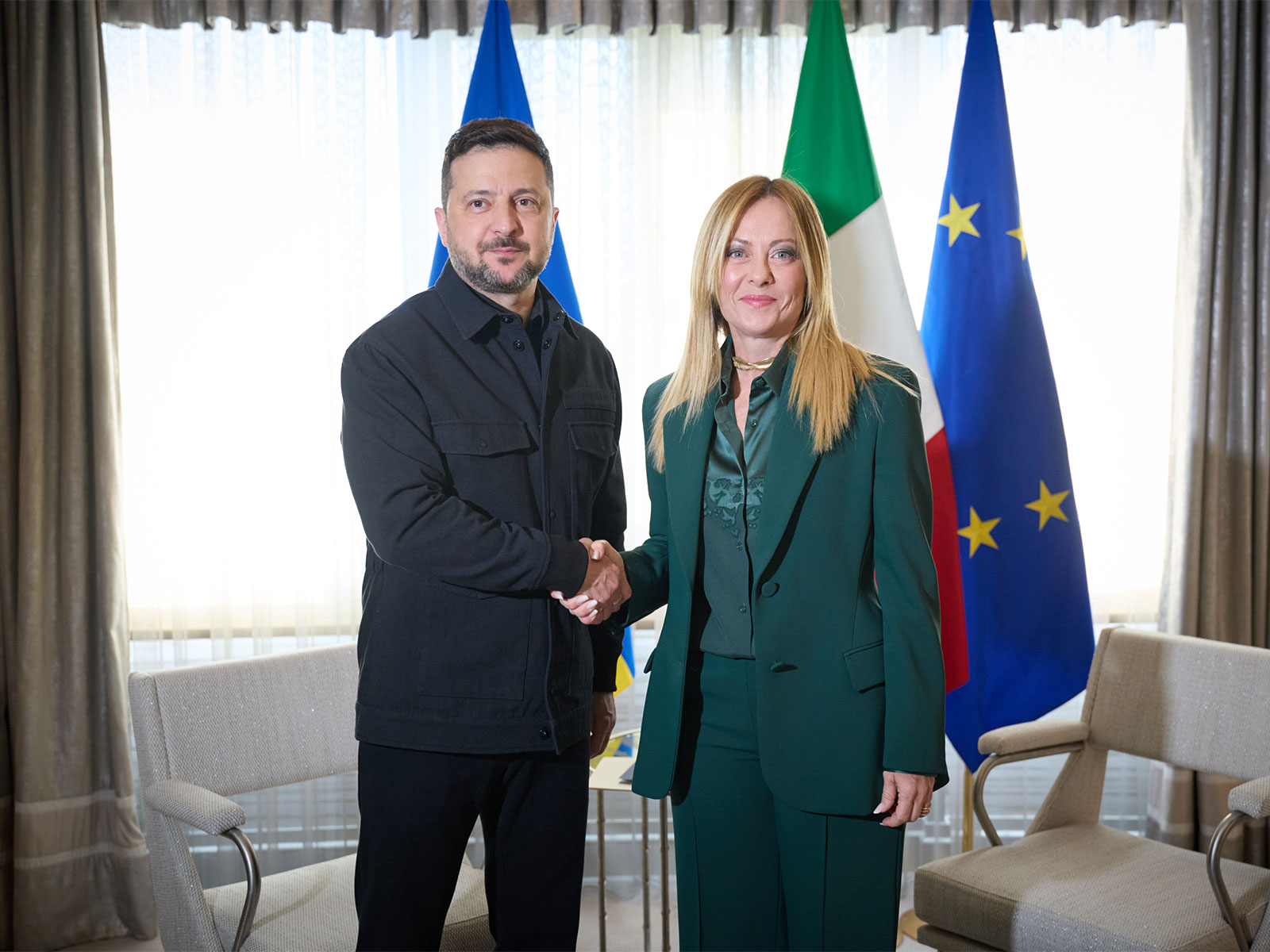  Ukrainian President Volodymyr Zelenskyy and  Italian Prime Minister Georgia Meloni hold bilateral meeting on the sidelines of NATO Summit (Photo/X/@ZelenskyyUa)