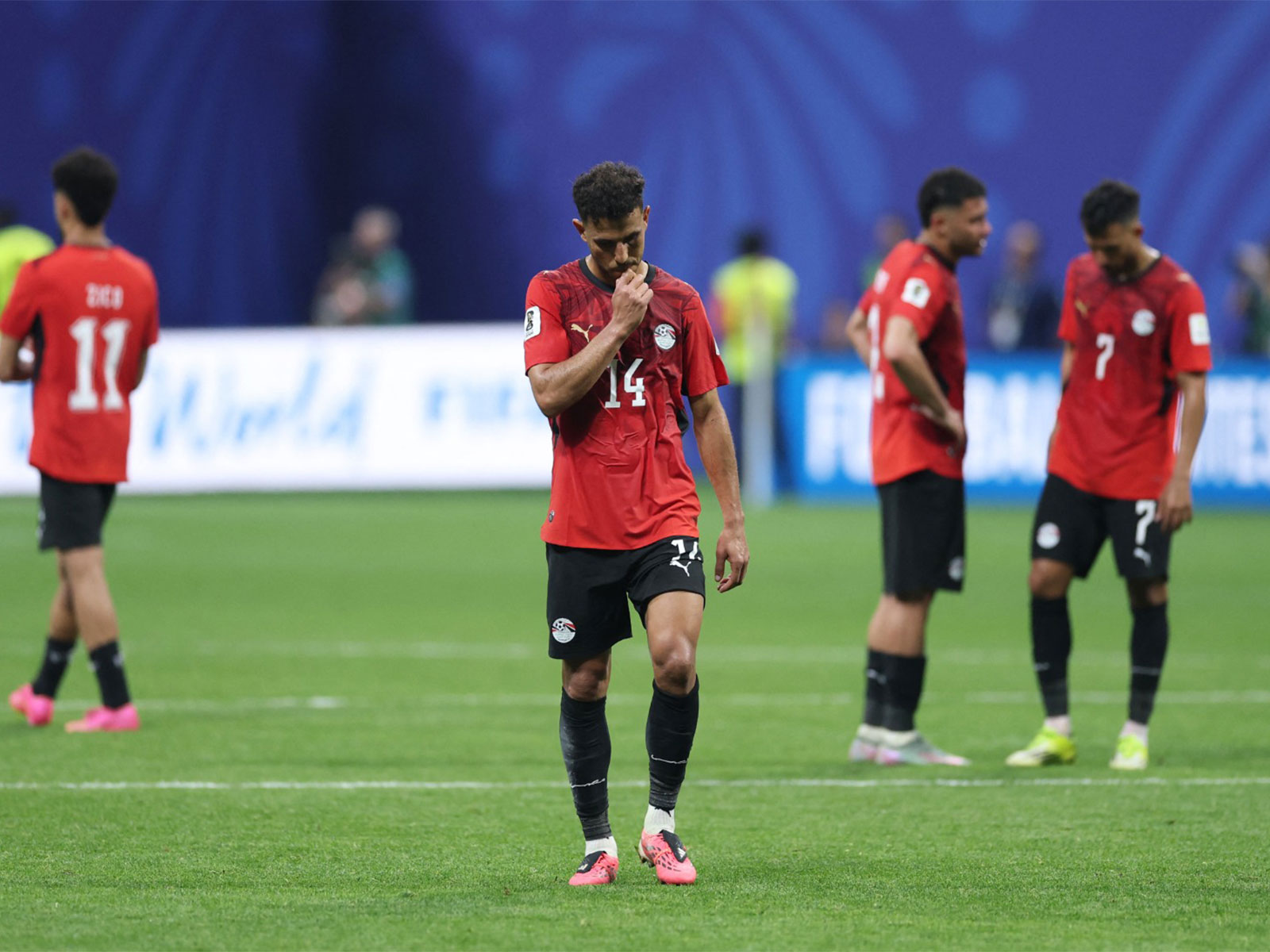 Egypt's Hamdy Fathy looks dejected after the match following their elimination from the World Cup (Photo: Reuters)