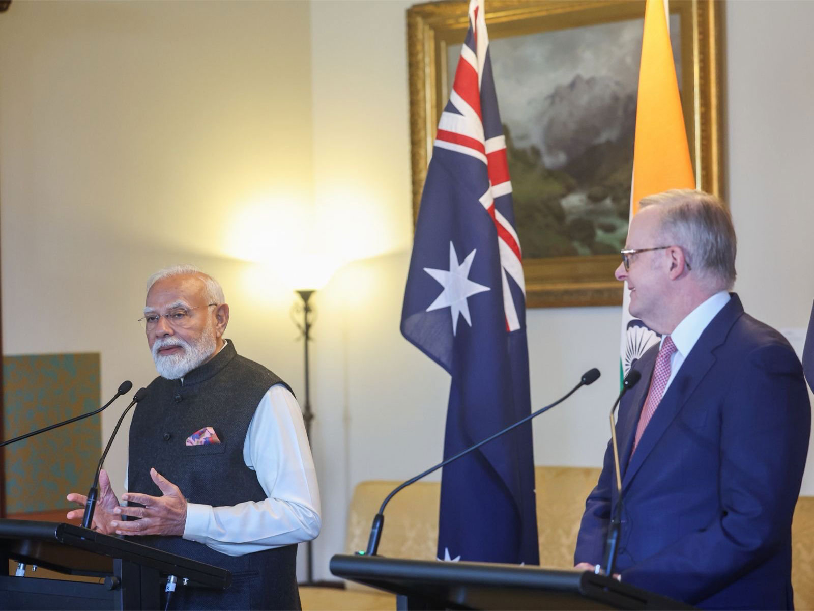 Prime Minister Narendra Modi addresses a joint press conference alongside Australian Prime Minister Anthony Albanese. (Photo: X/@narendramodi)