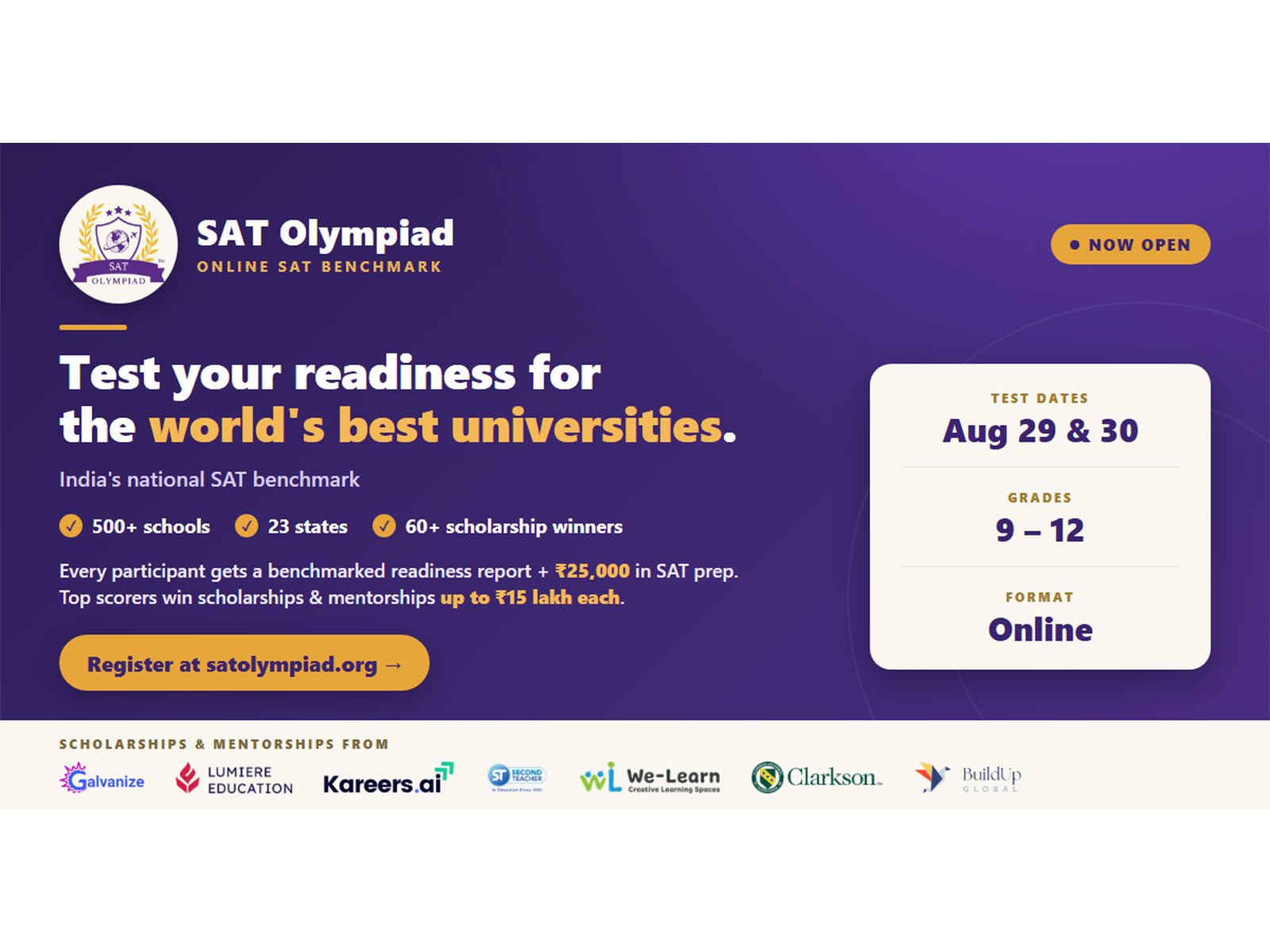 Register for SAT Olympiad 2026 and benchmark your SAT readiness with India's national SAT benchmark
