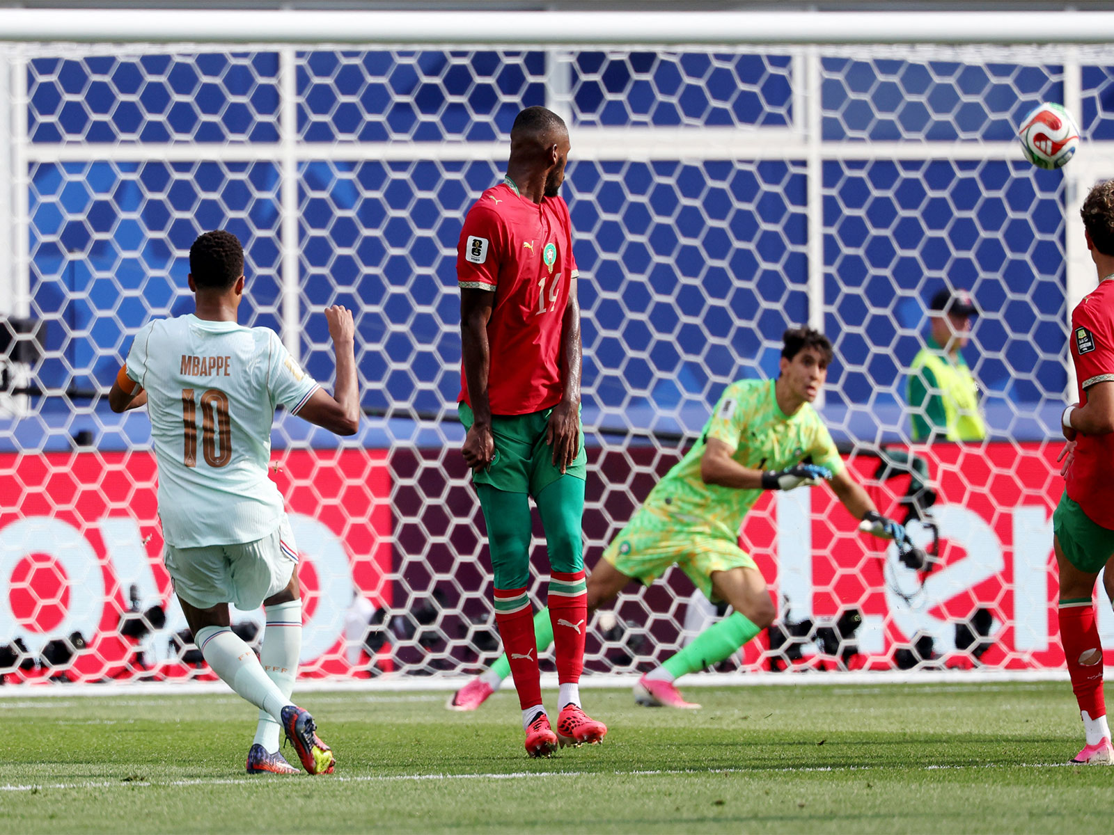 Kylian Mbappe scores their first goal past Morocco's Yassine Bounou (Photo: IMAGN IMAGES via Reuters)