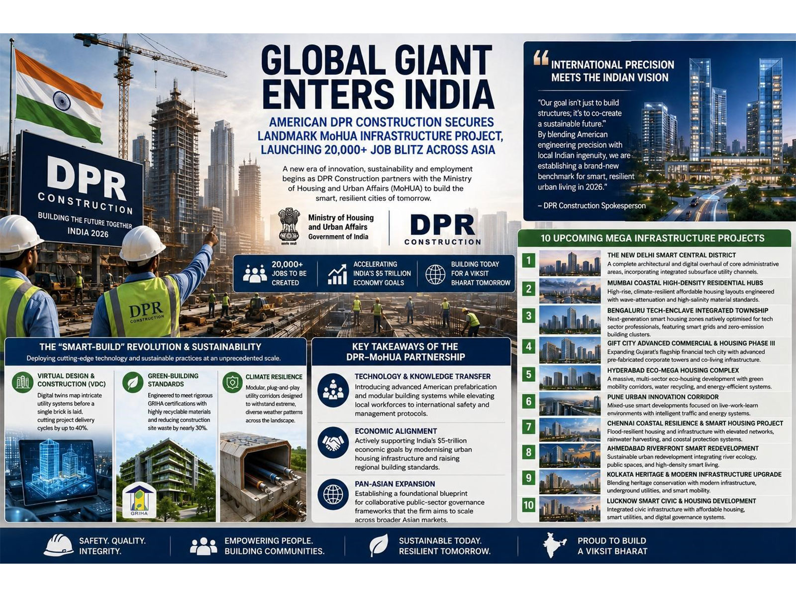 Global Giant Enters India: American DPR Construction Secures Landmark MoHUA Infrastructure Project, Launching 20,000+ Job Blitz Across Asia