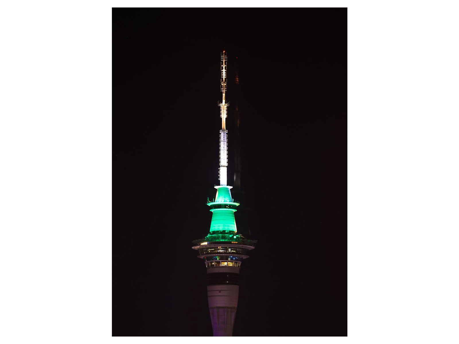 Sky Tower lit in the colours of Indian flag (Photo/X@MEAIndia)