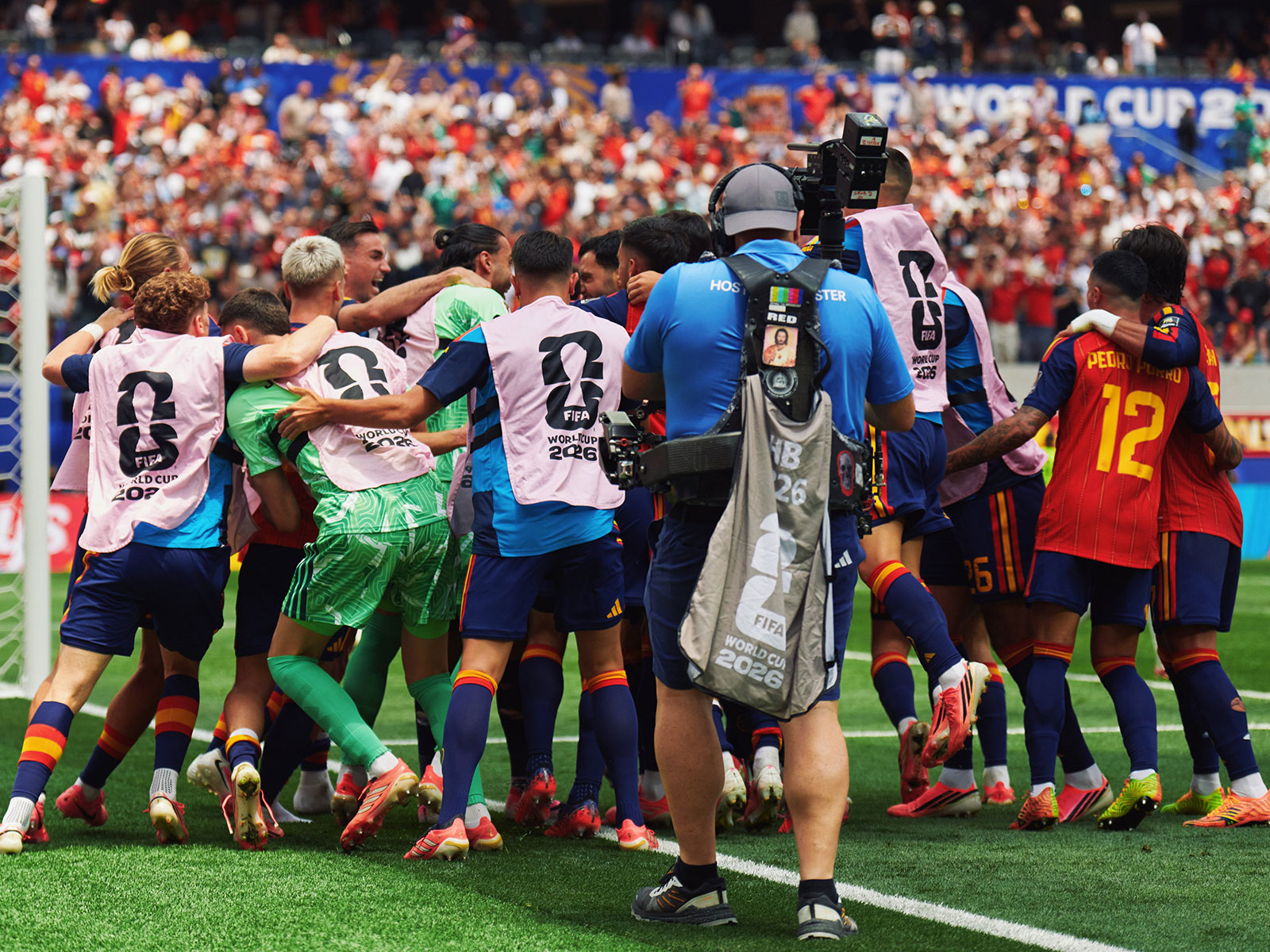 Spain players celebrating after 2-1 win over Belgium in QF. (Photo: X/@SEFutbol)
