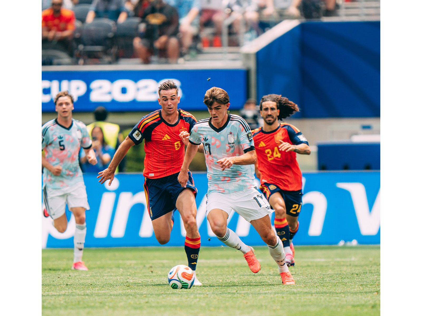 Spain and Belgium players in action (Photo: X/@BelRedDevils)