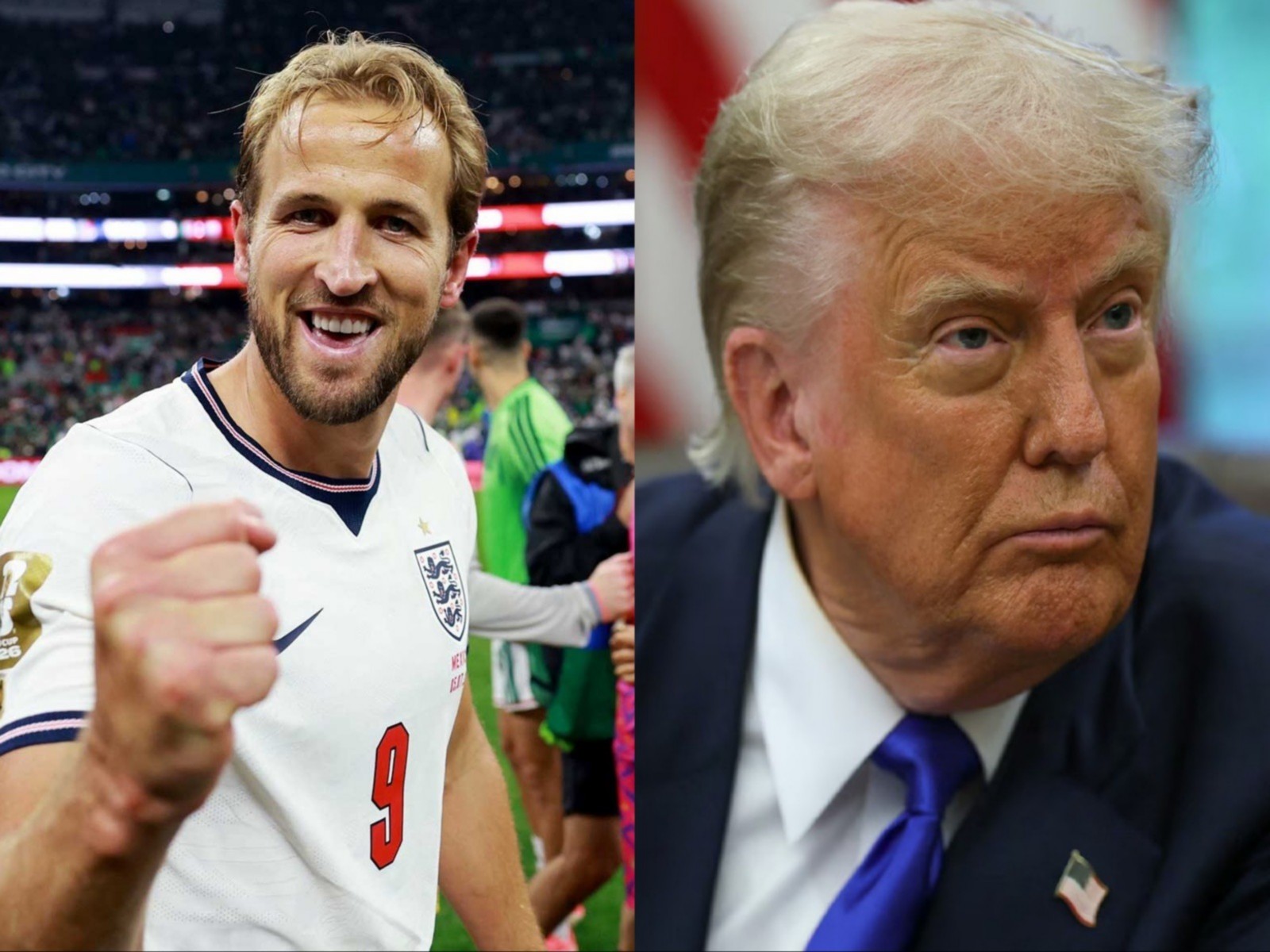 England's Harry Kane (L) and US President Donald Trump. (Photo: X/ @HKane and Reuters)