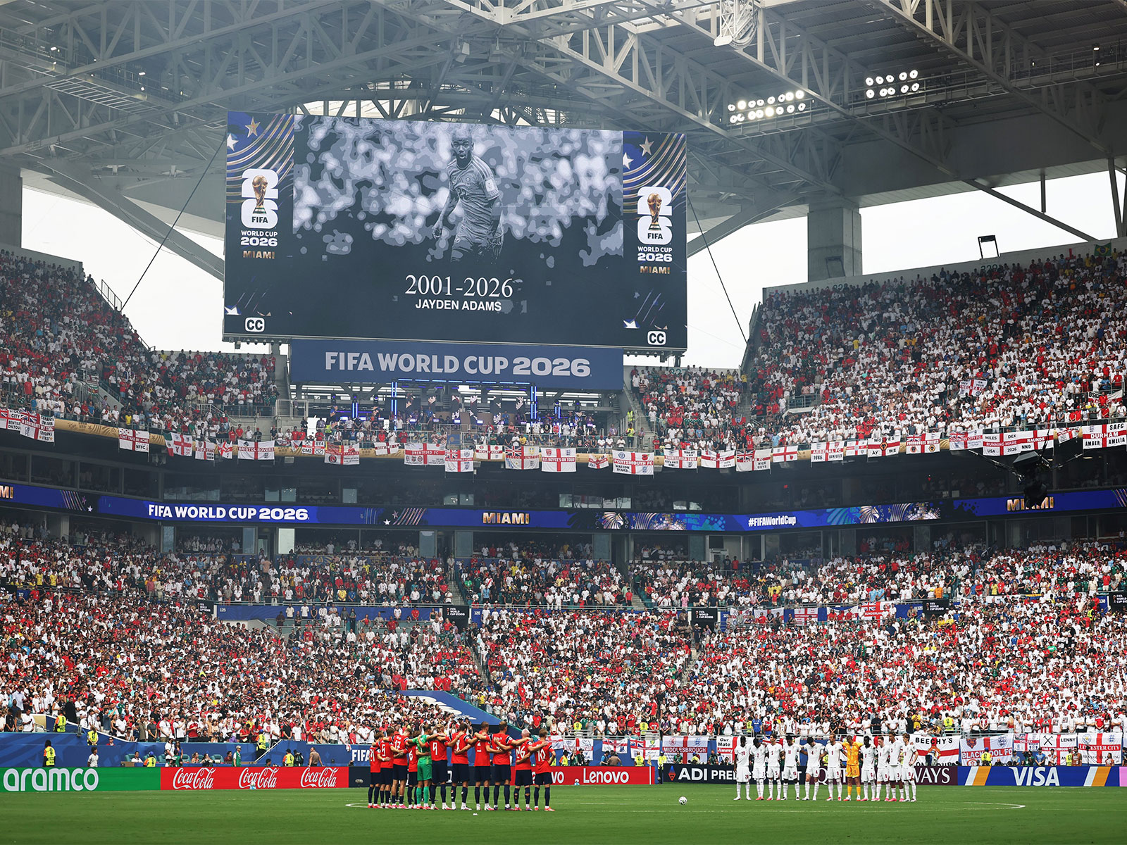 England, Norway players observe moment of silence for South Africa's Jayden Adams (Photo: X/@England)
