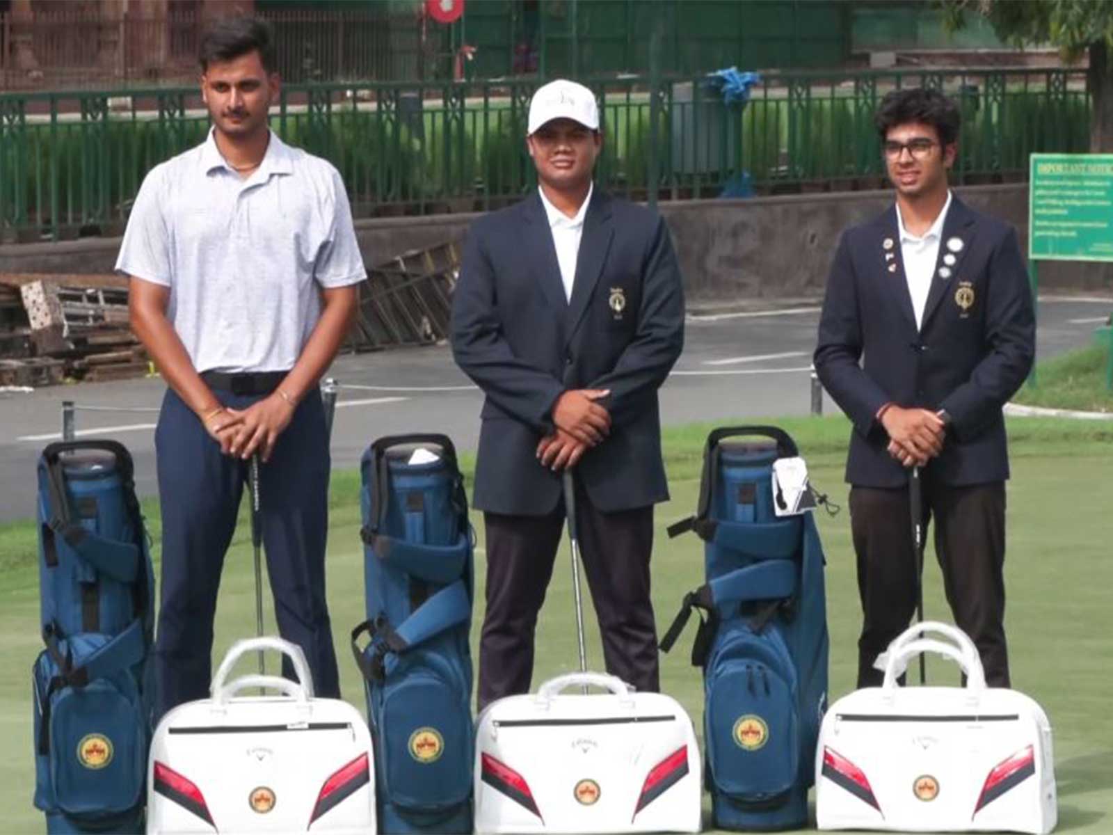 Indian golfers Deepak Yadav, Chaitanya Pandey and Ranveer Mitroo (Photo: ANI)