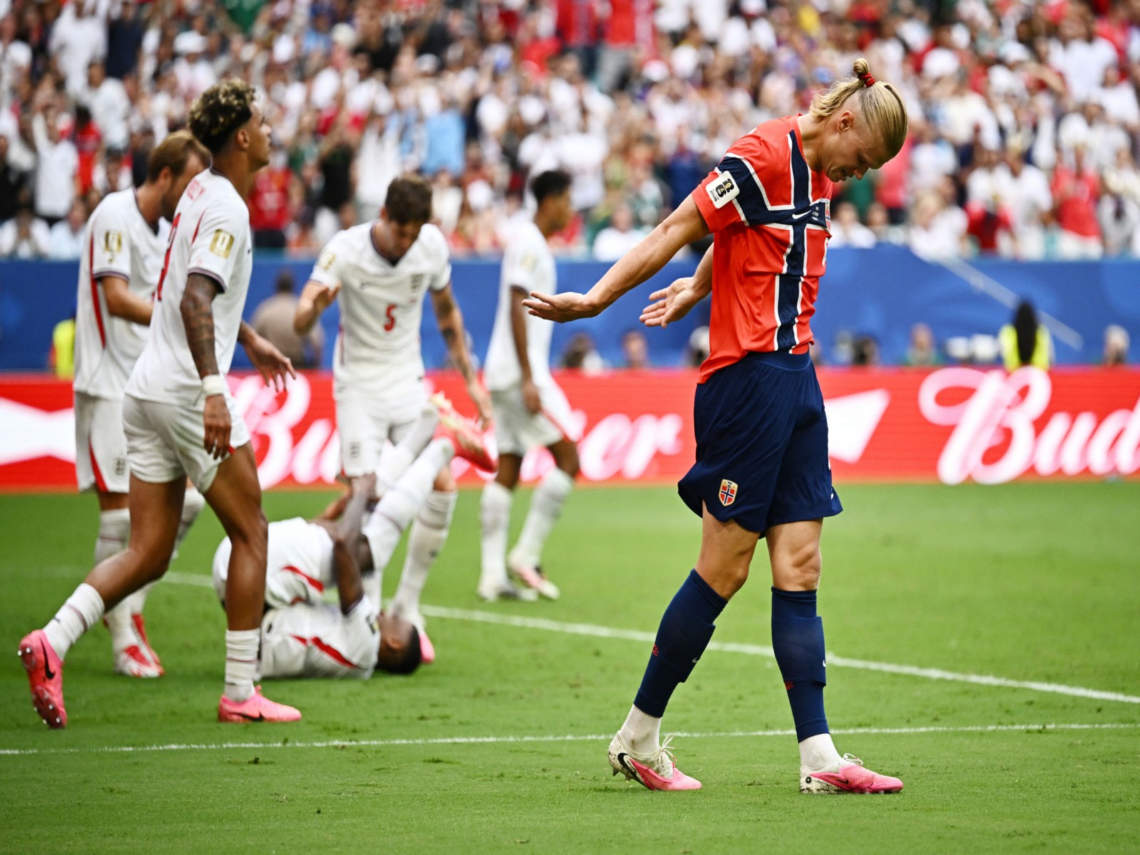 Soccer Football - FIFA World Cup 2026 - Quarter Final - Norway v England - Miami Stadium, Miami Gardens, Florida, U.S. - July 11, 2026 Norway's Erling Haaland reacts after a missed chance. (Photo: REUTERS/Dylan Martinez)