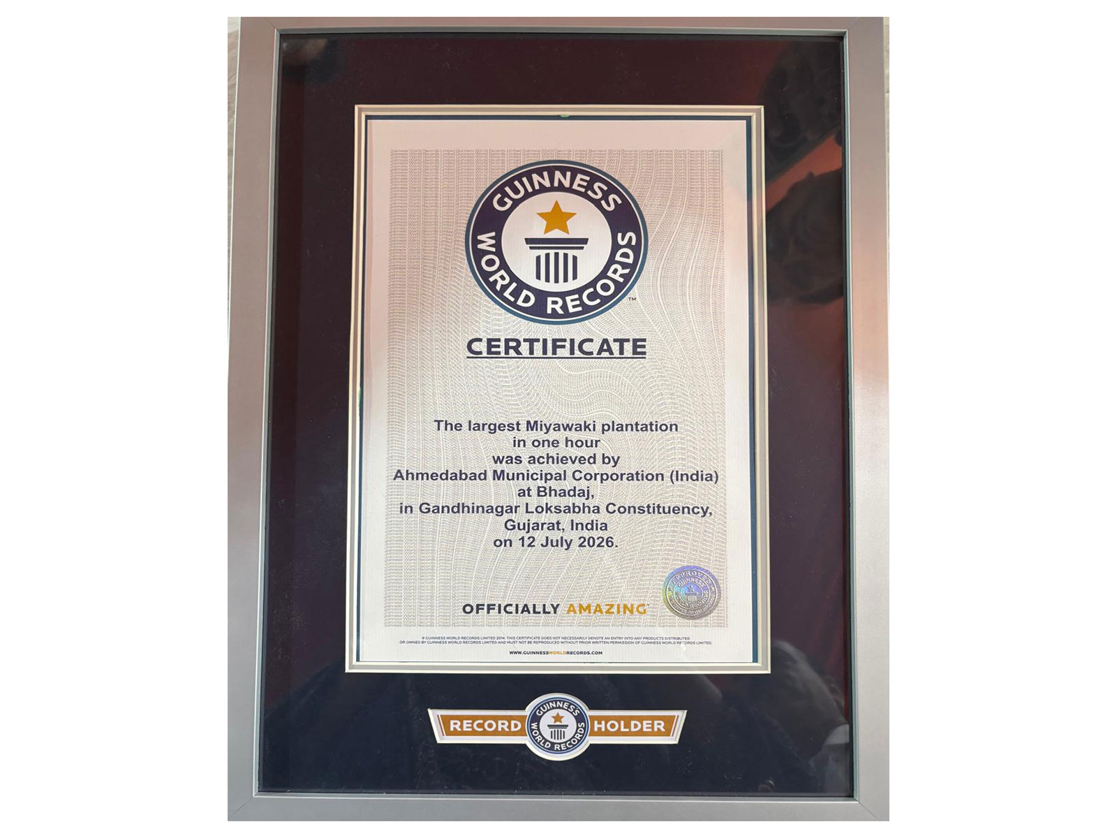 Ahmedabad Municipal Corporation (AMC) has set a new Guinness World Record by planting 3.61 lakh saplings in one hour using the Miyawaki method at Bhadaj (Photo/ANI)