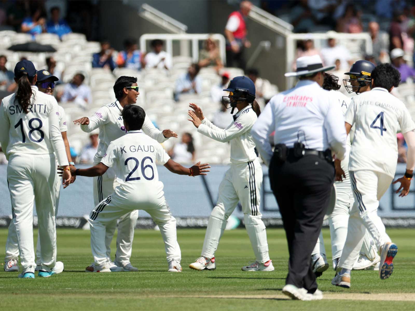 India's Deepti Sharma celebrates with teammates. (Photo/Reuters)