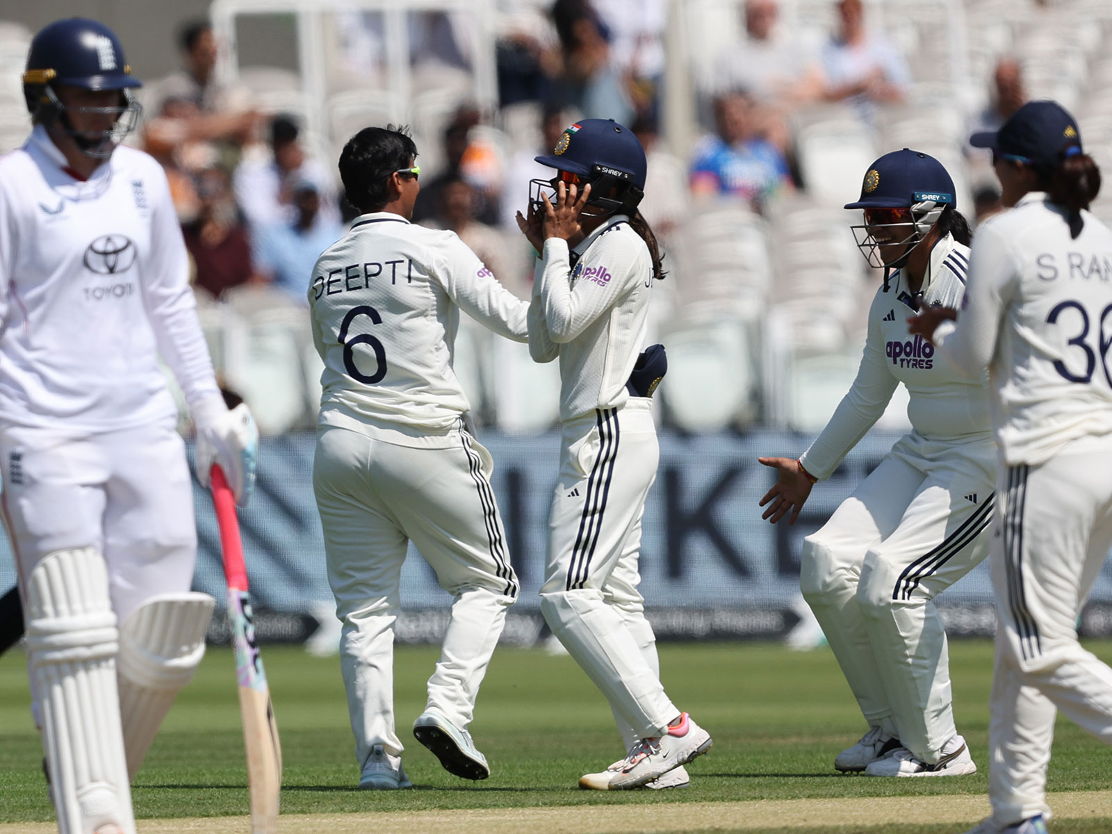 Indian Women celebrating the fall of a wicket at Lords. (Photo/@BCCIWomen) 