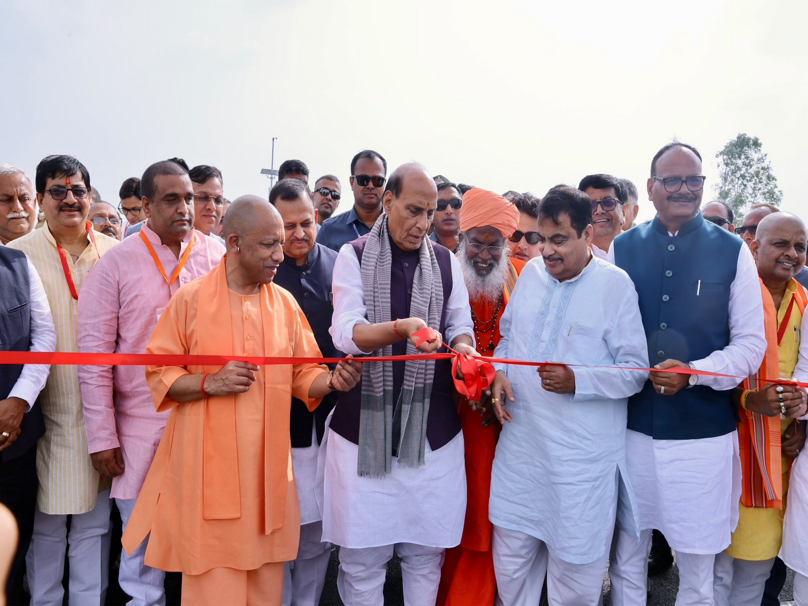 Defence Minister Rajnath Singh, along with Union Minister for Road Transport and Highways Nitin Gadkari and Uttar Pradesh Chief Minister Yogi Adityanath (Photo/X/@rajnathsingh)