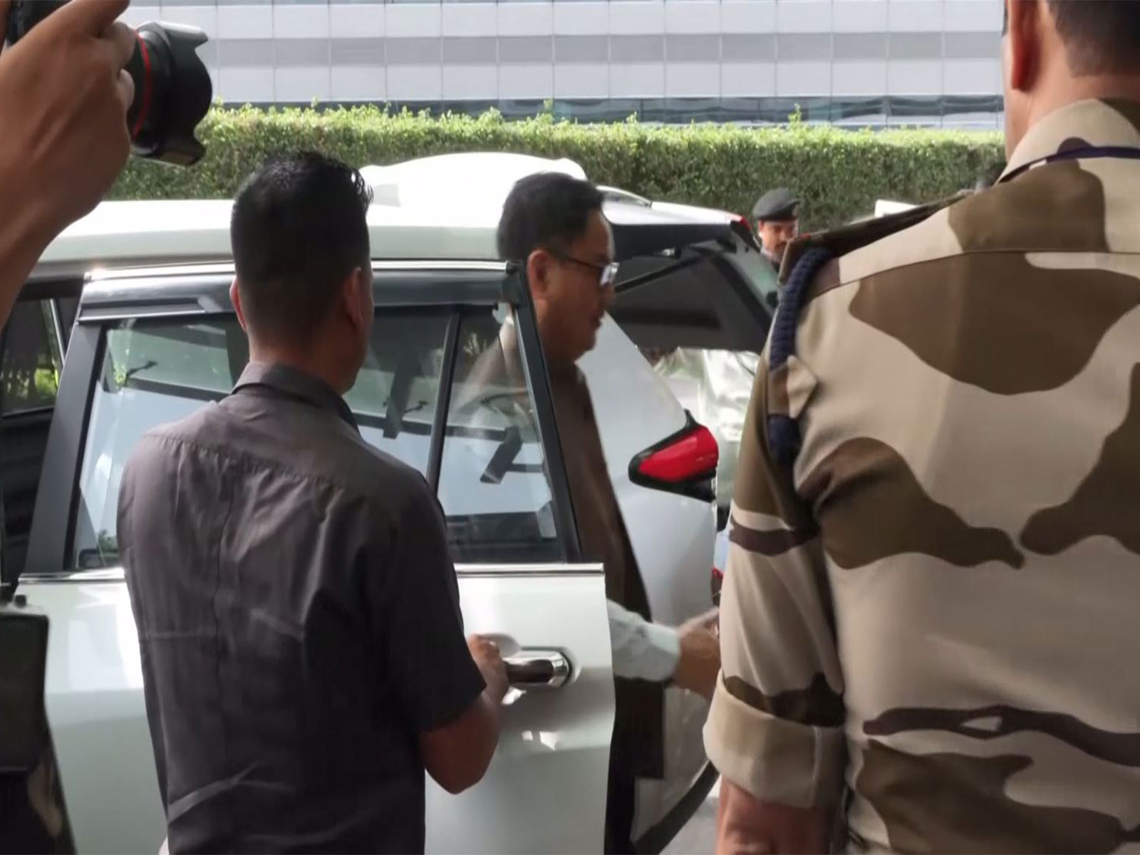 Union Minister Kiren Rijiju departs from Delhi Airport for Qatar to convey India's official condolences following the demise of former Qatari Emir Sheikh Hamad bin Khalifa Al Thani. (Photo/ANI)