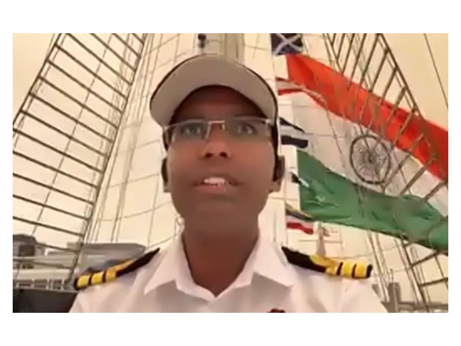 Indian Naval Sail Training Ship (STS) INS Sudarshini Commanding Officer Commander Ravikanth Nandoori (Photo/ANI)