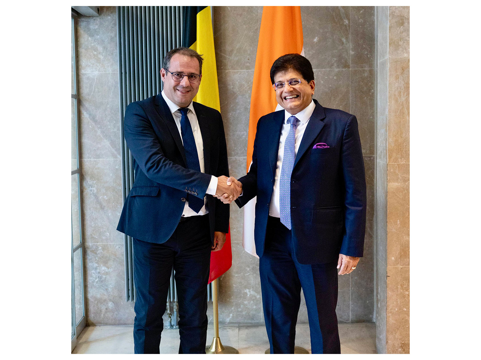 Union Minister of Commerce and Industry Piyush Goyal with Belgium's Deputy Prime Minister and Minister of Employment, Economy and Agriculture, David Clarinval (Photo/X@PiyushGoyal)