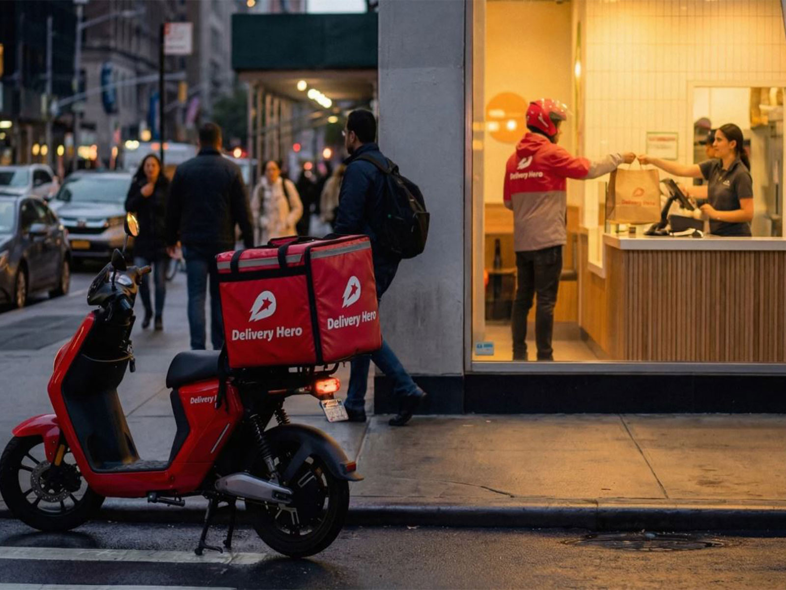 Delivery Hero - Delivery rider picking up food up at a vendor store (Photo/Delivery Hero)