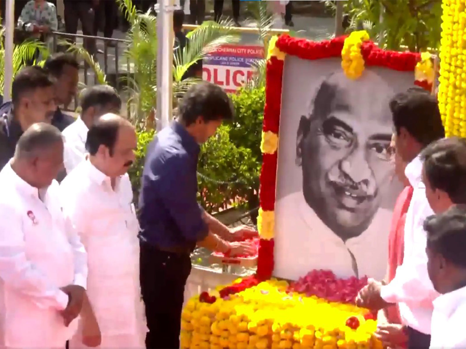 Tamil Nadu CM Vijay pays floral tribute to K Kamaraj on 124th birth anniversary (Photo/ANI)