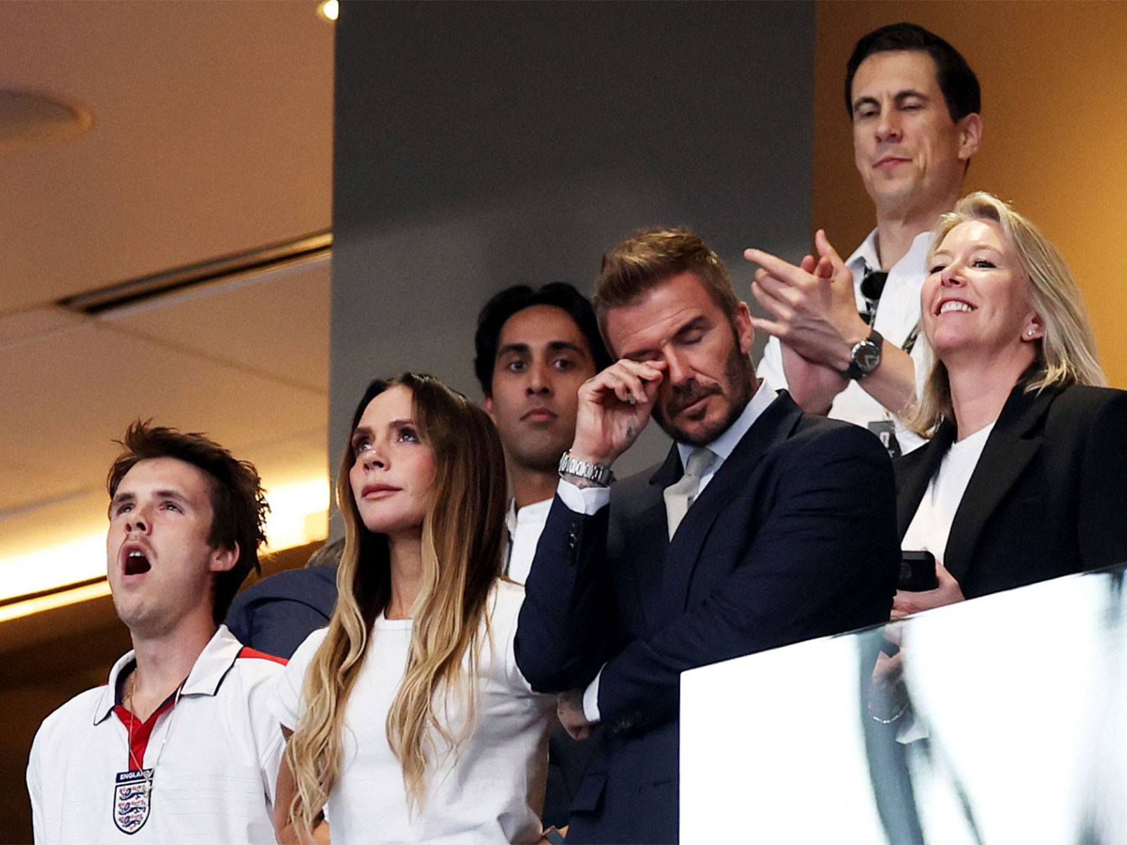 David Beckham with his wife Victoria and son Cruz inside the stadium before the Argentina vs England match (Photo: Reuters)