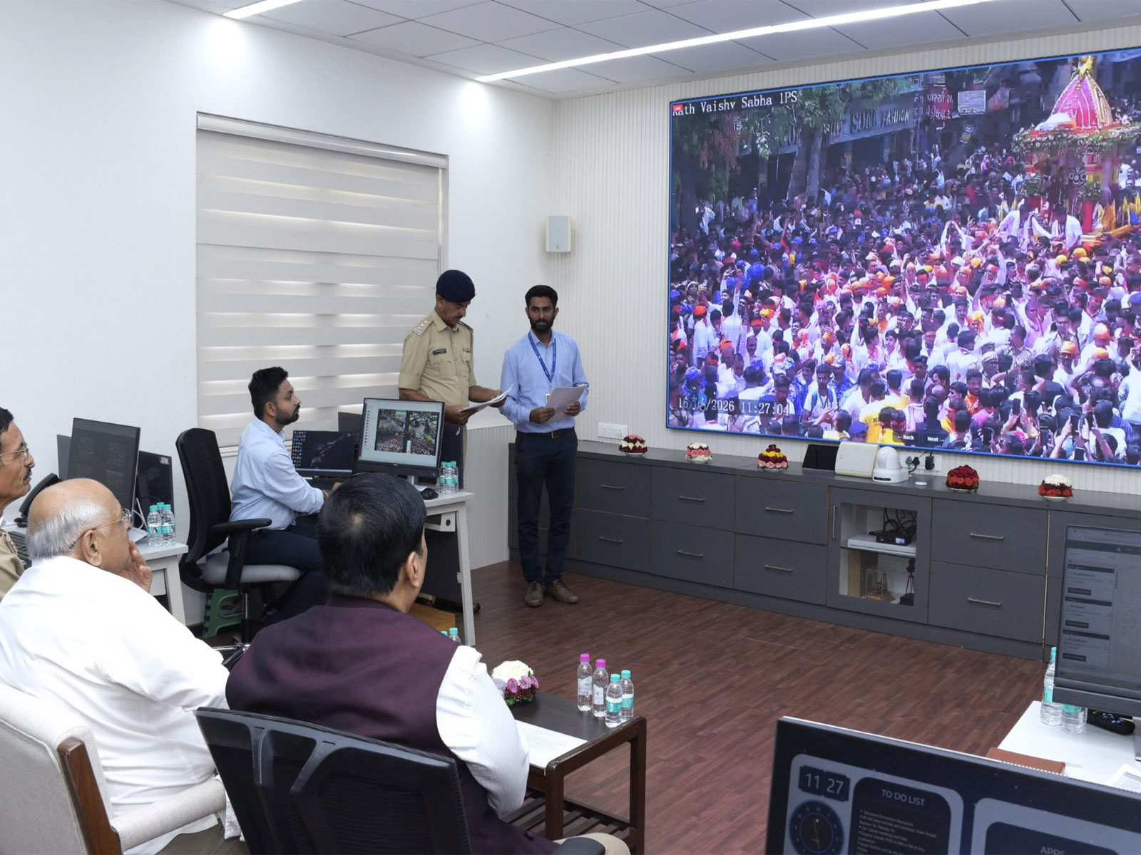Gujarat CM Bhupendra Patel reviews real-time monitoring of Jagannath Rath Yatra (Photo/ANI)