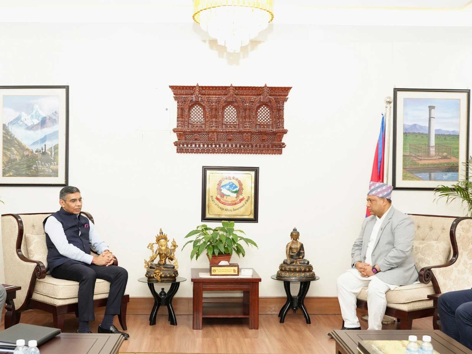 MEA Additional Secretary Munu Mahawar with Nepal Foreign Minister Shisir Khanal (Photo/X@IndiainNepal)