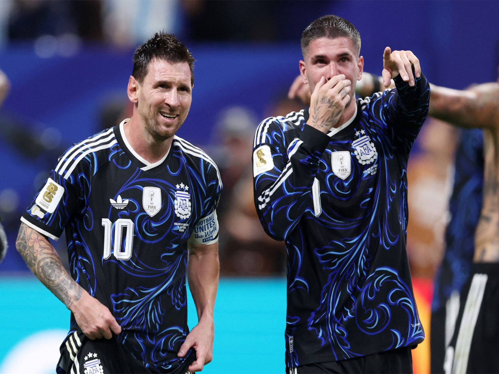 Argentina's Lionel Messi (left) and Rodrigo De Paul (right). (Photo: IMAGN IMAGES via Reuters)