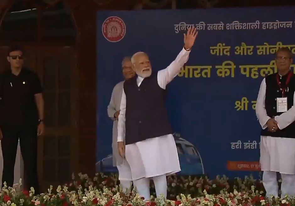 PM Modi flags off India's first hydrogen-powered train from Haryana's Jind (Photo/ANI)
