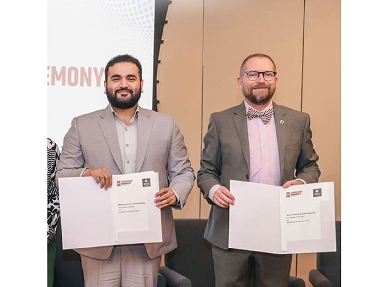 Jai Inder Singh Sandhu, Managing Chandigarh University along with officials of University of Newcastle, Australia during MoU signing ceremony