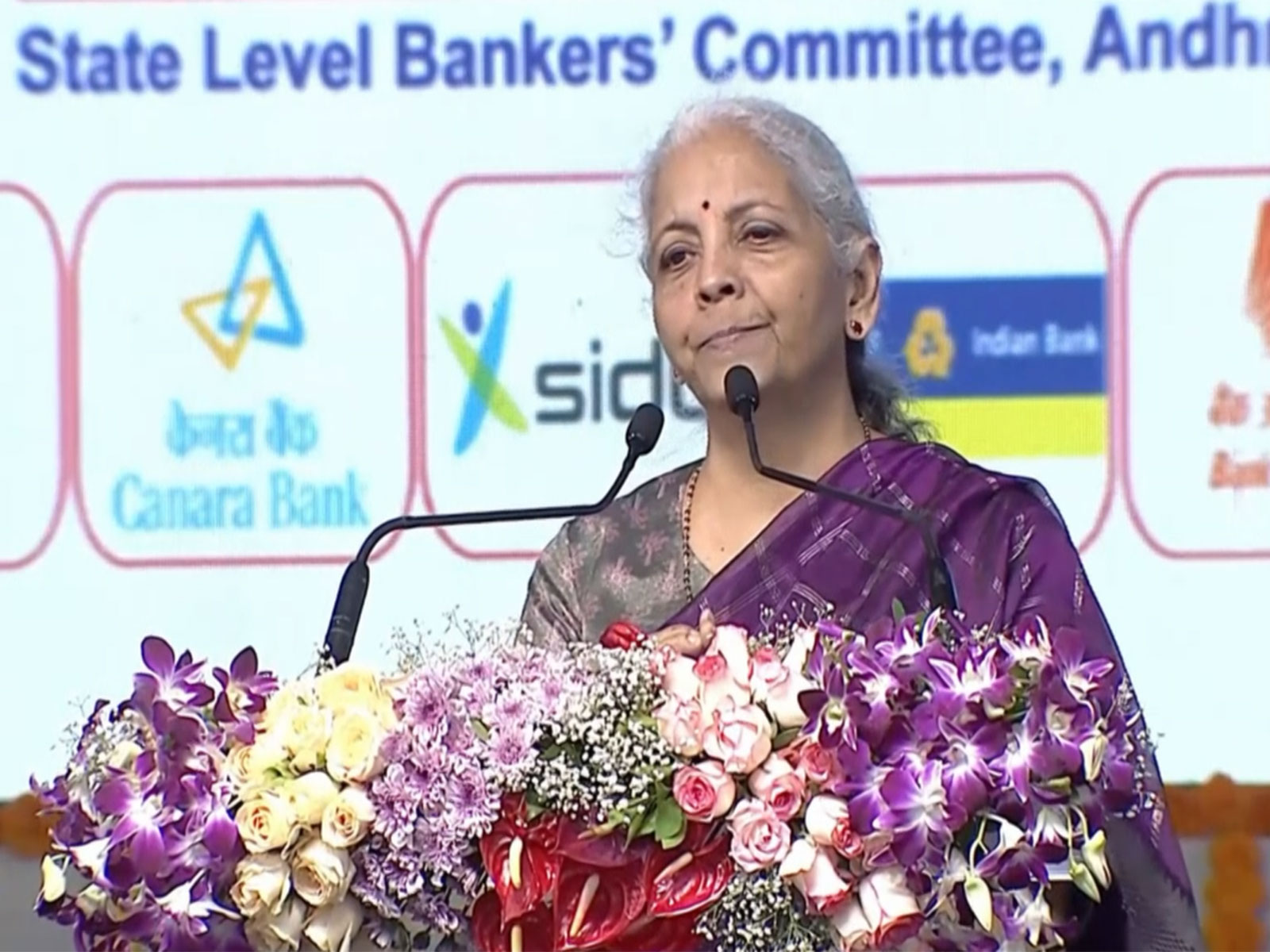 Union Finance Minister Nirmala Sitharaman during the credit outreach programme in Andhra Pradesh (Photo/ANI)
