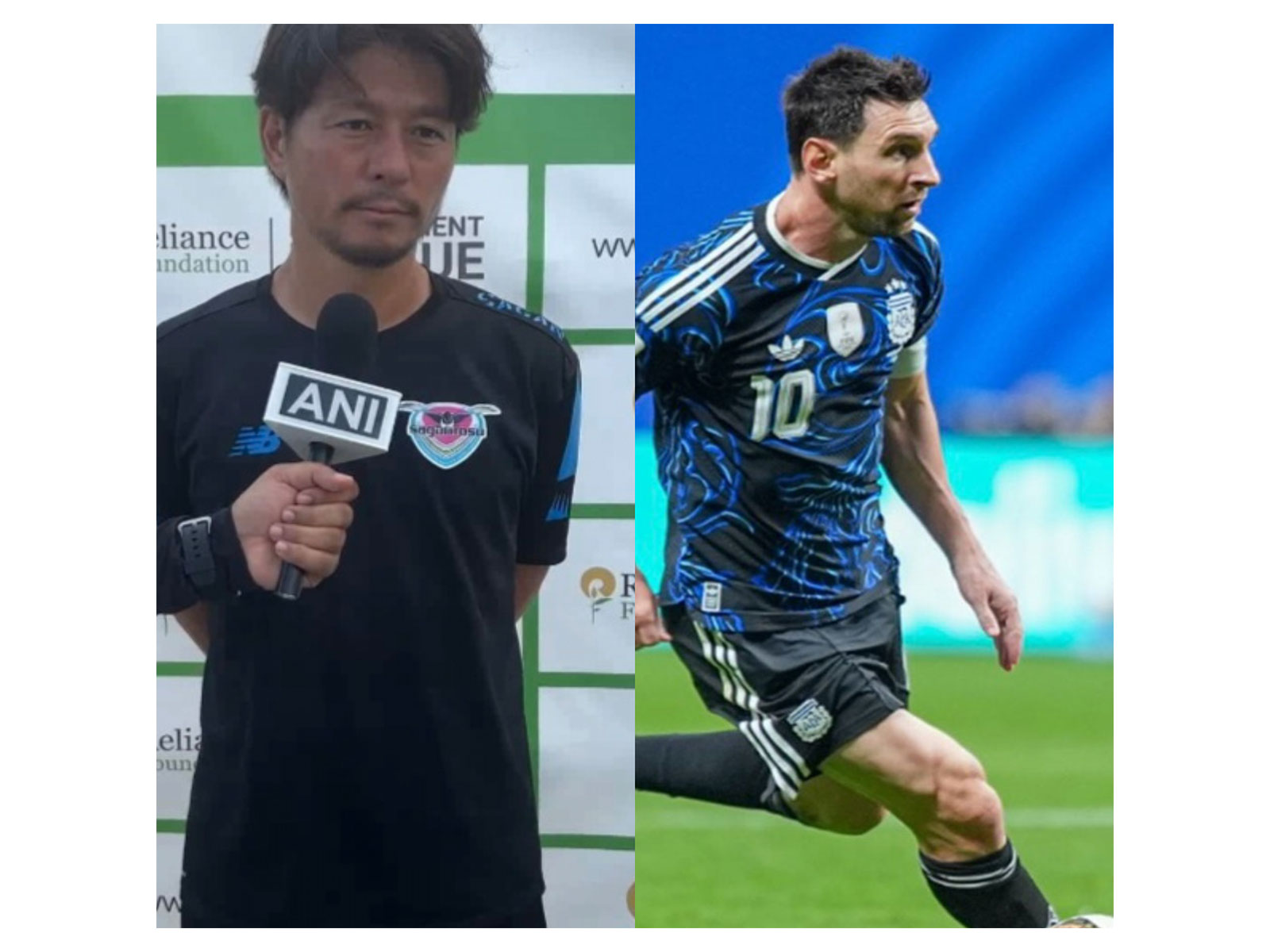 Sagan Tosu youth coach Takuma and Lionel Messi. (Photo: ANI and @leomessi X)