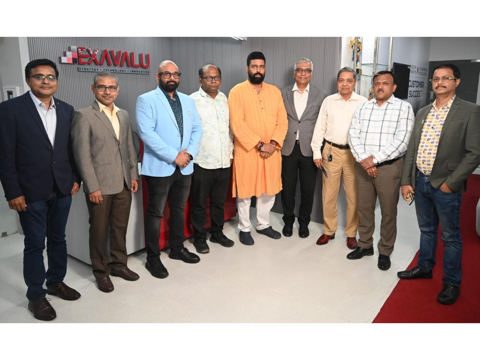 Tarunjyoti Tewari (MLA) and Sayantan Basu with Anup Das, Subho Samanta, and other Exavalu officials at the inauguration of the company's new IT centre in Kolkata