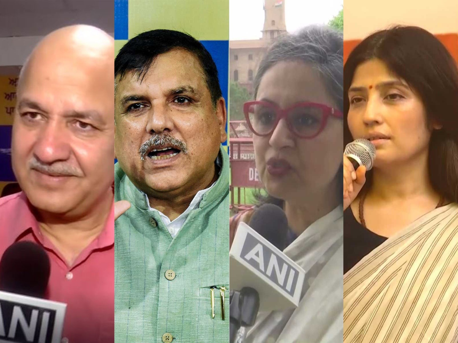 AAP leaders Manish Sisodia, Sanjay Singh; TMC leader Sagarika Ghose and Samajwadi Party leader Dimple Yadav (Photo/ANI)