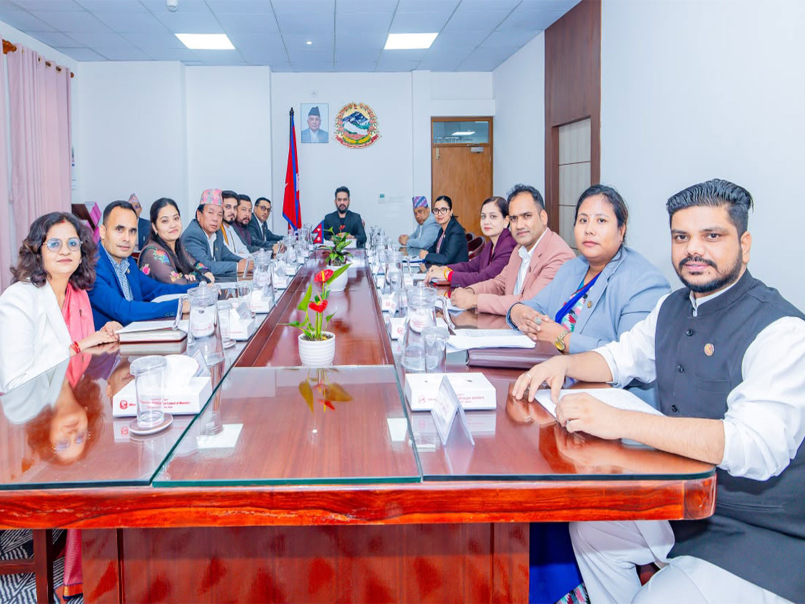 Visual from the cabinet meeting which made decision about replacing the map on coins with Lo gyaker Monastery (Photo/Nepal PMO)