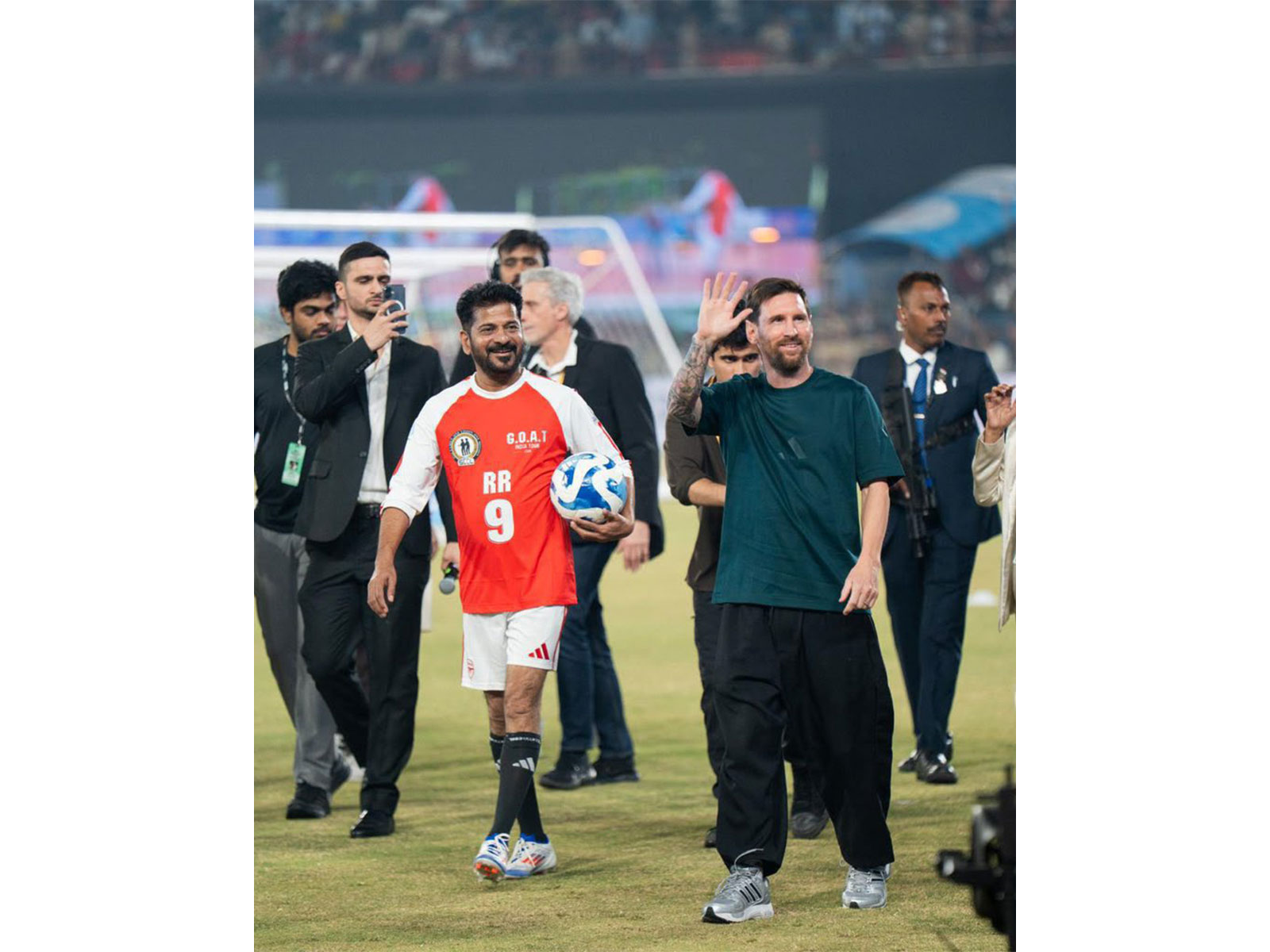 Telangana CM Revanth Reddy with Argentina skipper Lionel Messi. (Photo: X/ @revanth_anumula)
