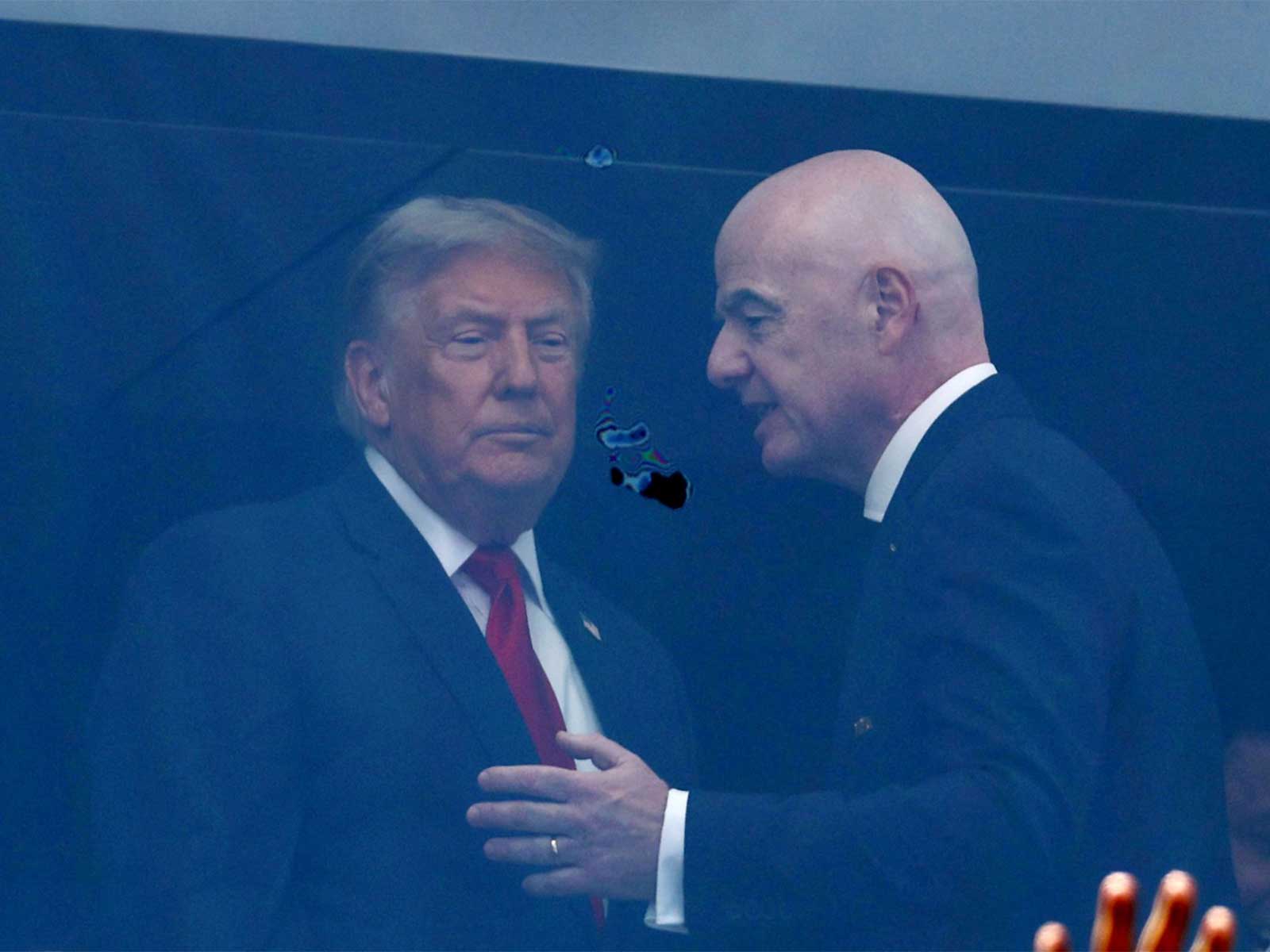 US President Donald Trump (left) and FIFA President Gianni Infantino (right) inside the New York/New Jersey Stadium ahead of the FIFA World Cup 2026 final between Argentina and Spain. (Photo: Reuters)