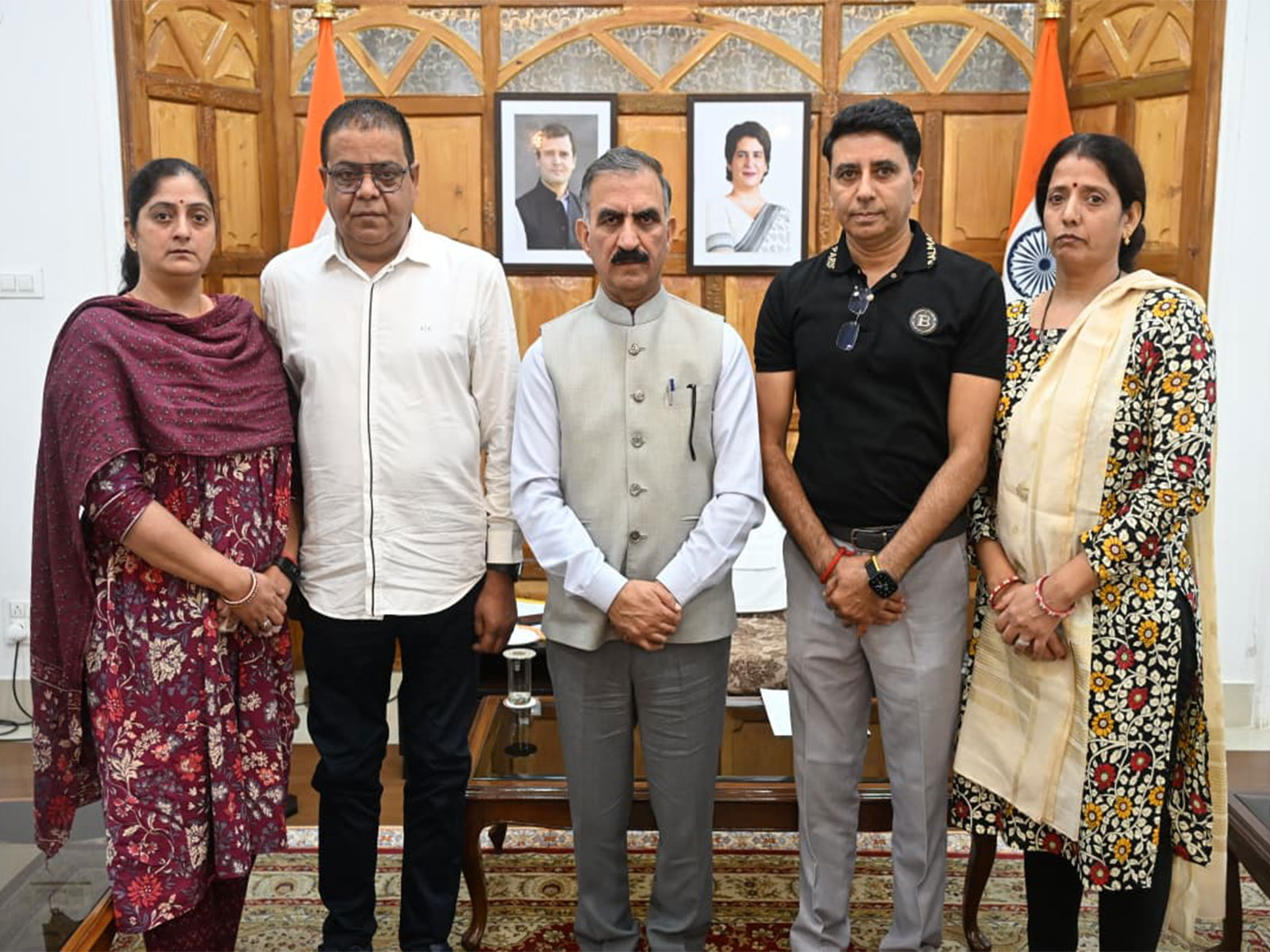 Himachal Pradesh CM Sukhvinder Singh Sukhu with deceased Aditya Sharma's family (Photo/Himachal CMO)