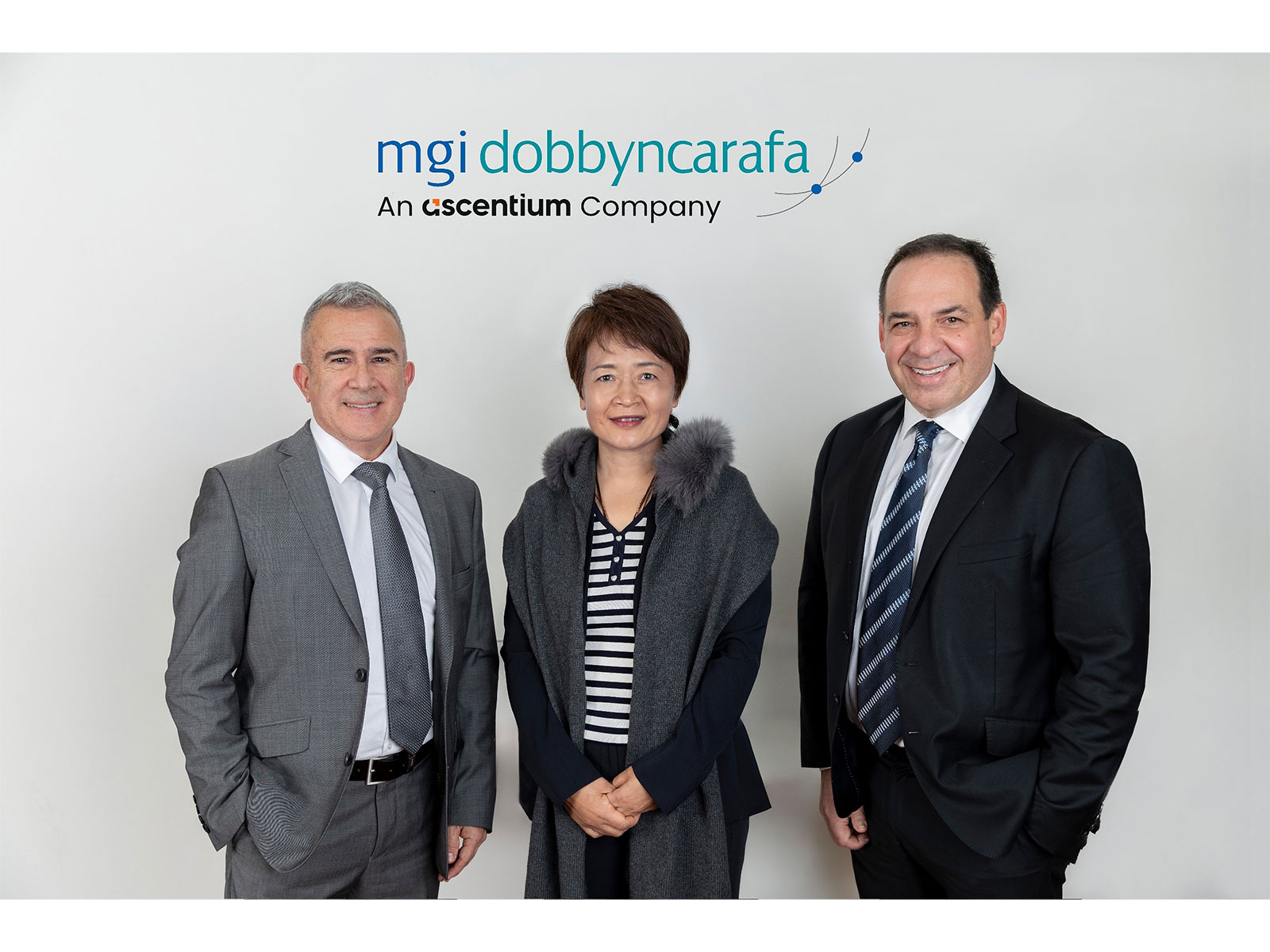 From left to right: Anthony Dobbyn, Director of Corporate Advisory from MGI Dobbyn Carafa; Wendy Wang, Founding Management and Group President from Ascentium, joined by Anthony Carafa, Director of Business Services & Tax from MGI Dobbyn Carafa.