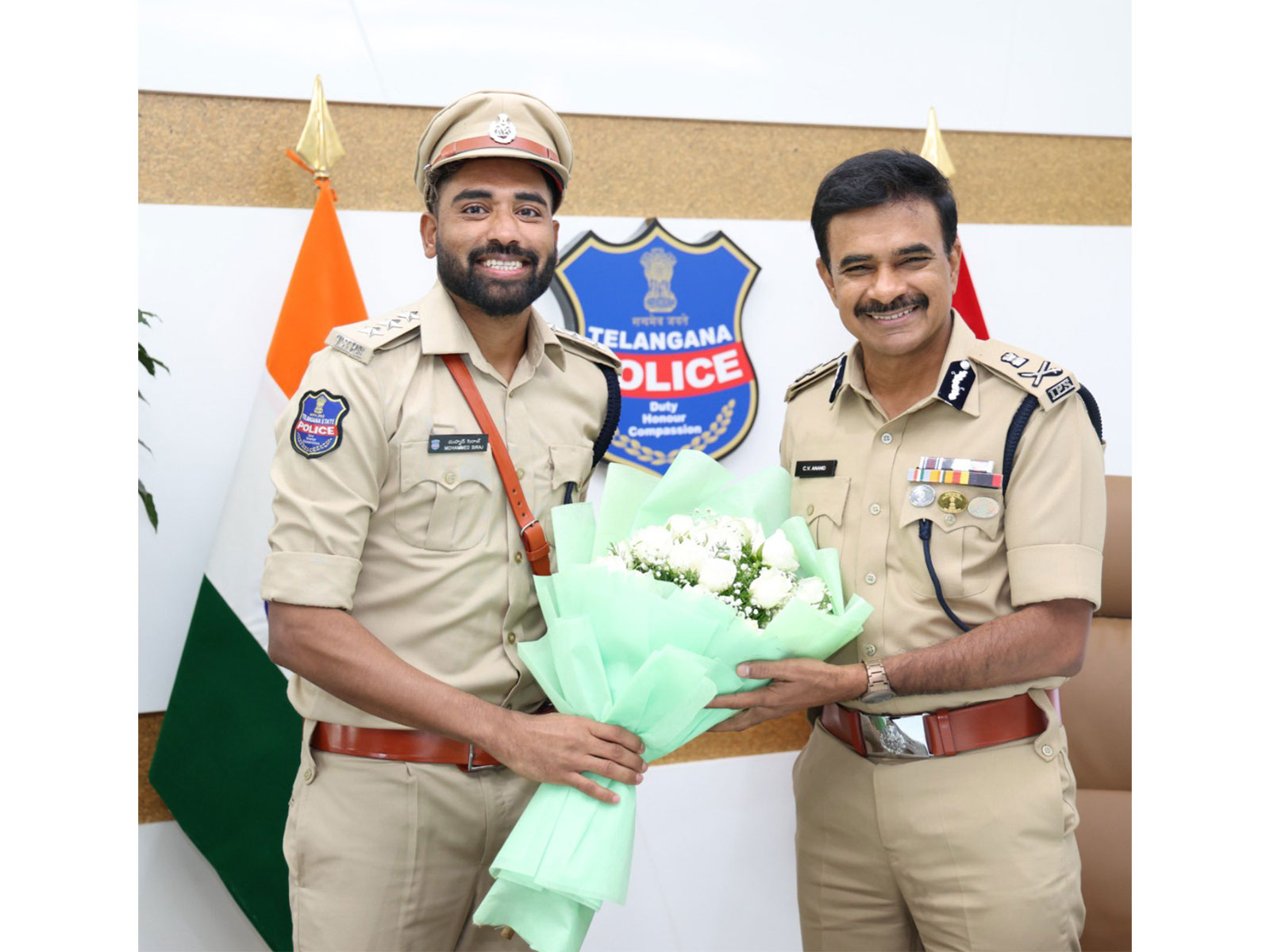 DSP Mohammed Siraj (L) with Telanagan Police DGP CV Anand. (Photo: X/ @CVAnandIPS)