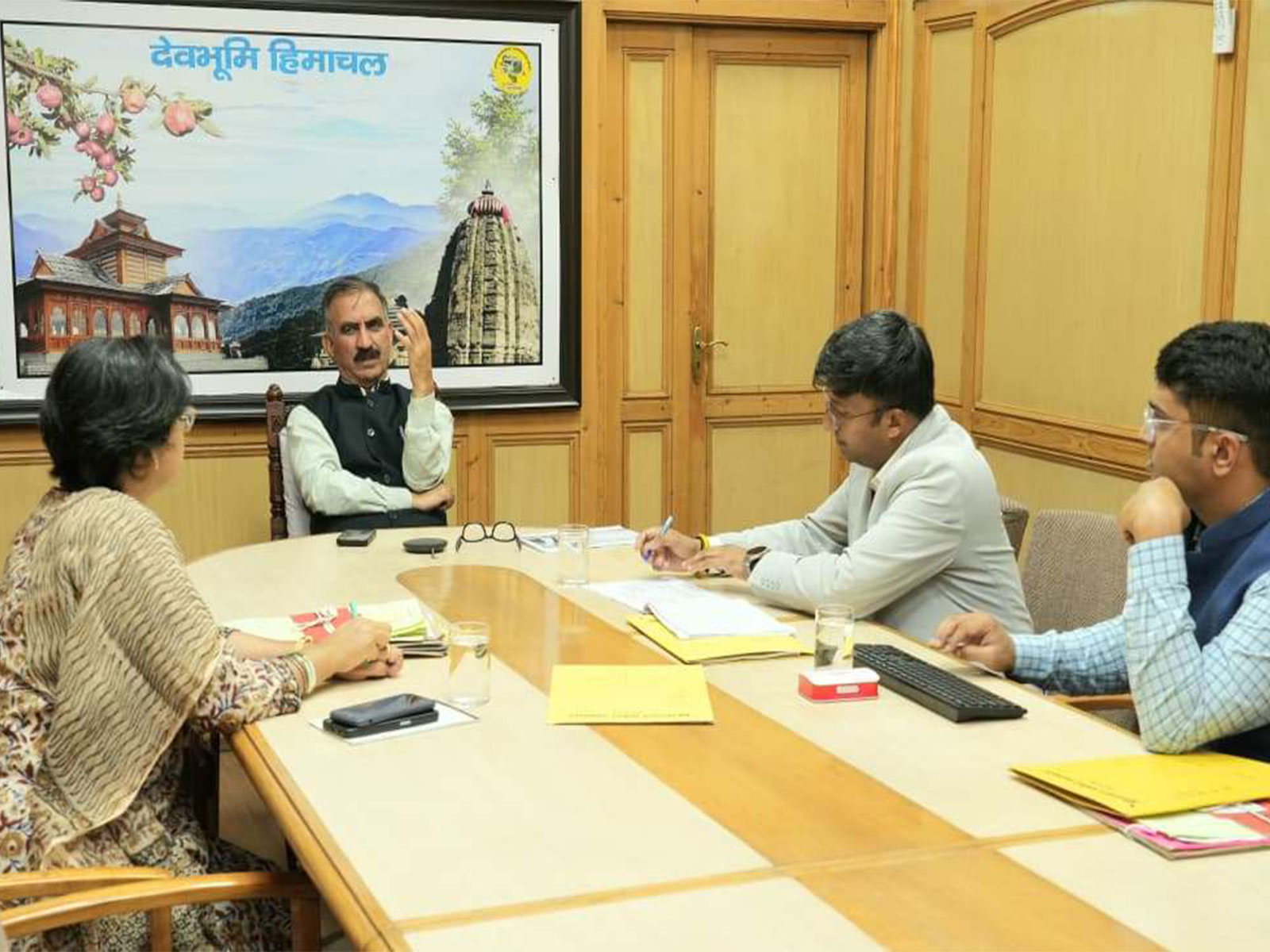 Himachal Pradesh Chief Minister Sukhvinder Singh Sukhu chairs a meeting to review preparations for the Khelo Himachal-Chitta Mukt Abhiyan. ((Photo/Himachal CMO)