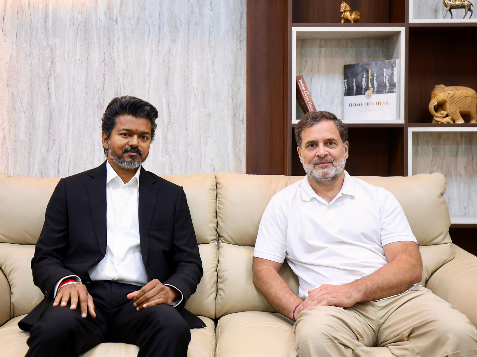 TVK Chief Vijay and Lok Sabha LoP Rahul Gandhi (File photo/ANI)