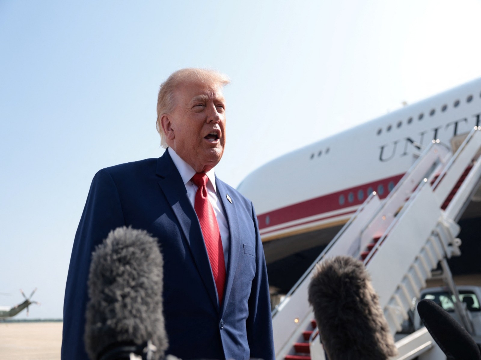 US President Donald Trump speaking to reporters  before departing for Dover Air Force Base in Delaware (Photo/Reuters)