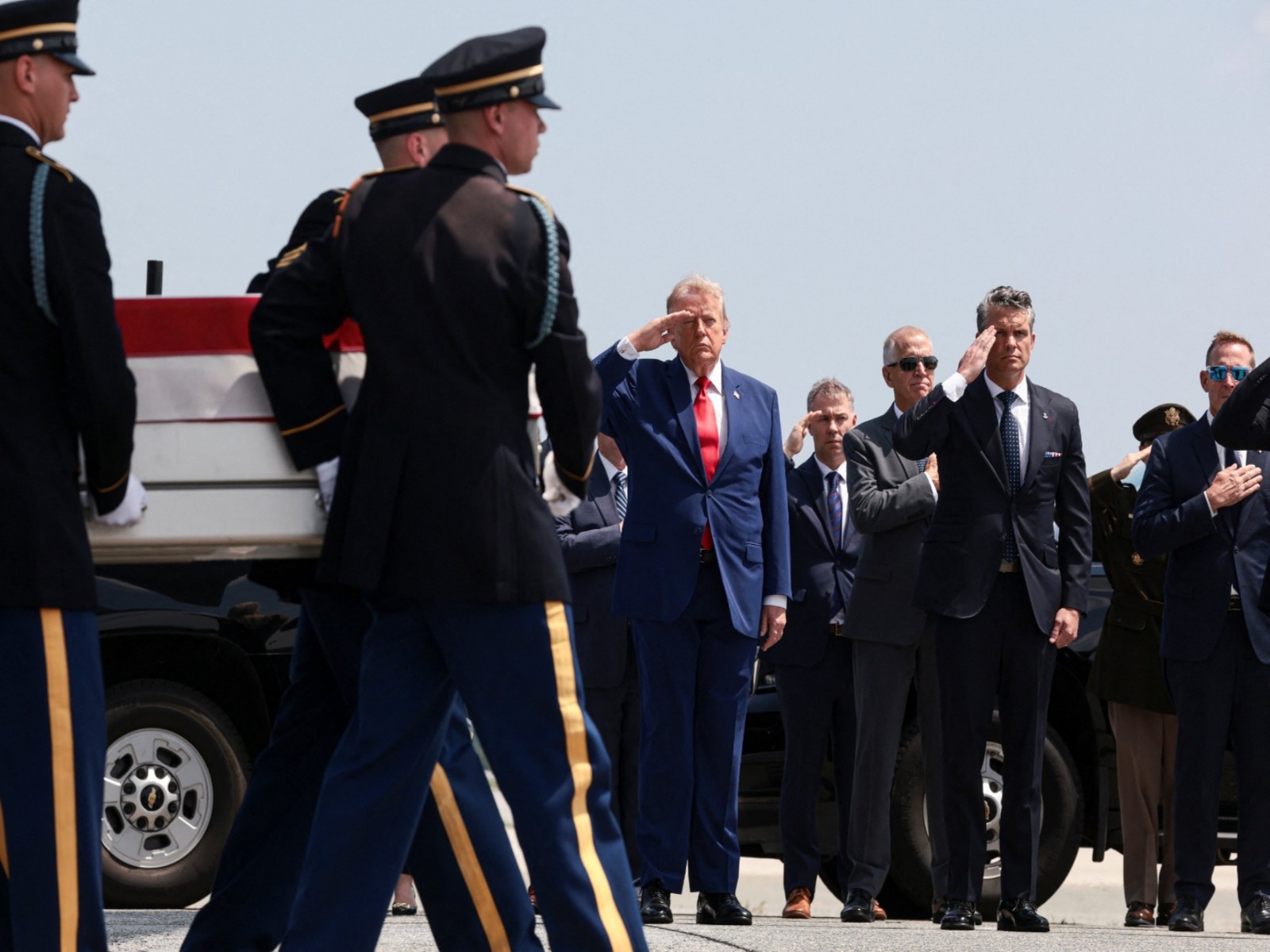 US President Trump and Secretary of War Pete Hegseth attend dignified transfer of 4 US service members at Dover Air Force Base, Delaware (Photo/Reuters)